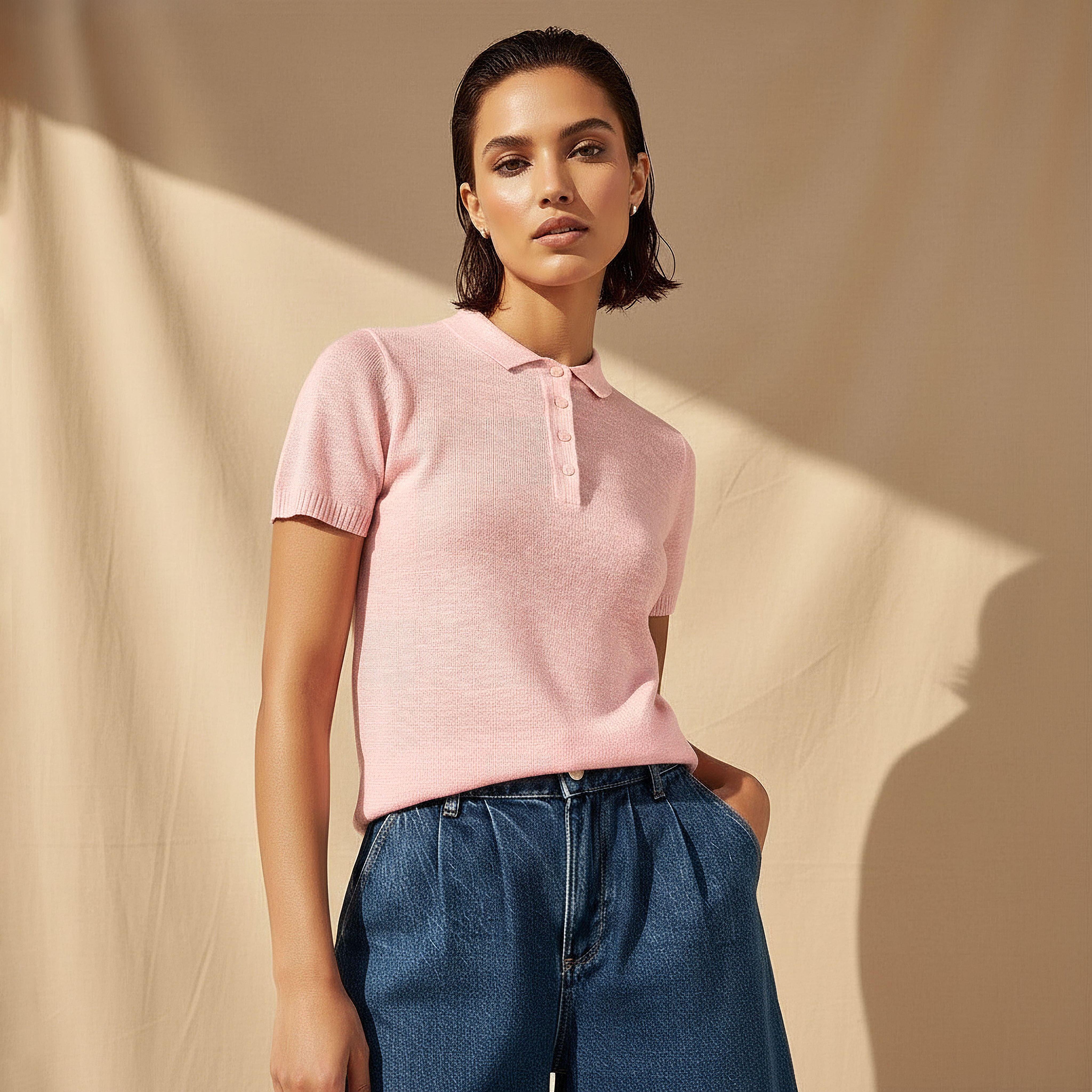 تيشيرت بولو من مزيج الكتان-women-clothing-tshirts-image-1