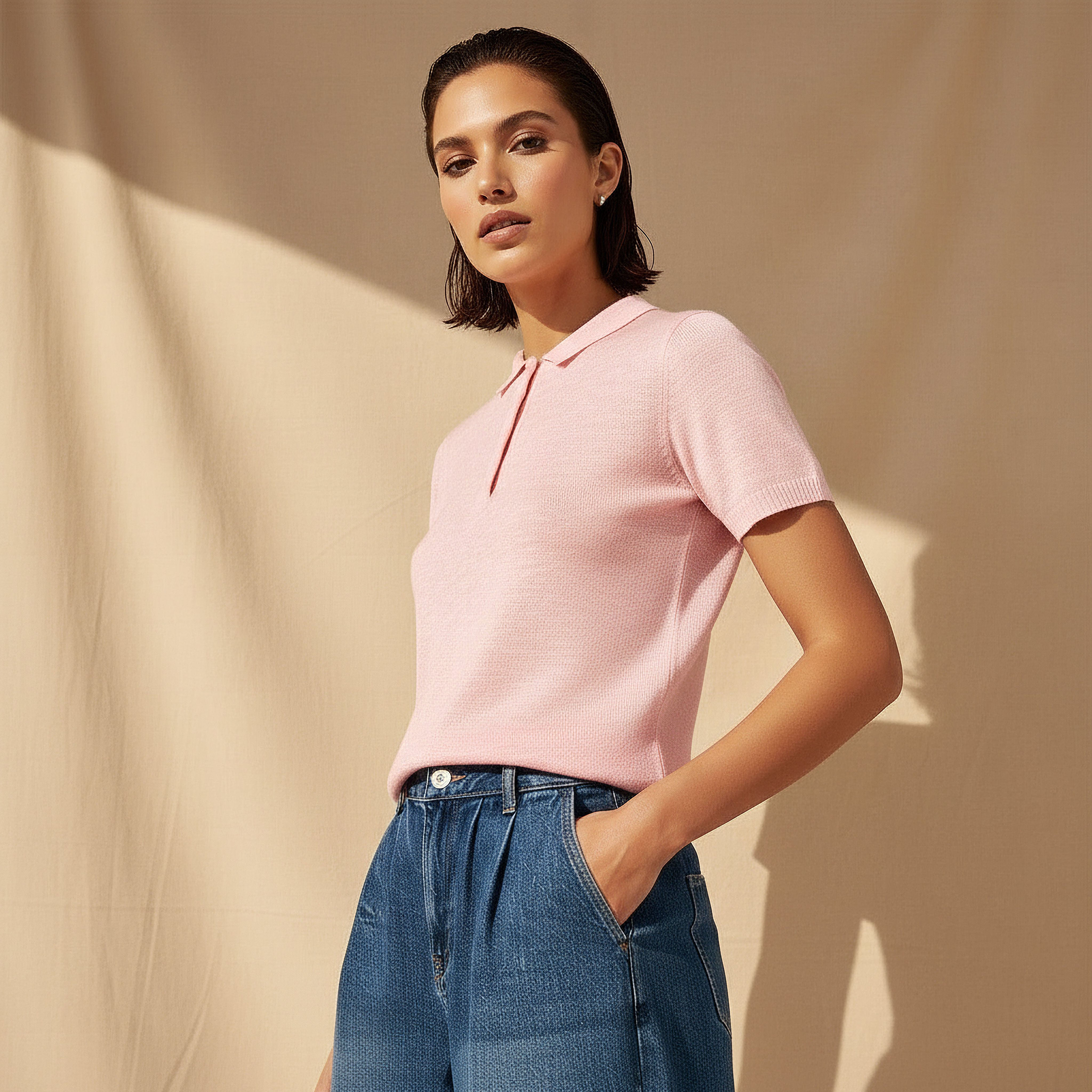 تيشيرت بولو من مزيج الكتان-women-clothing-tshirts-image-2