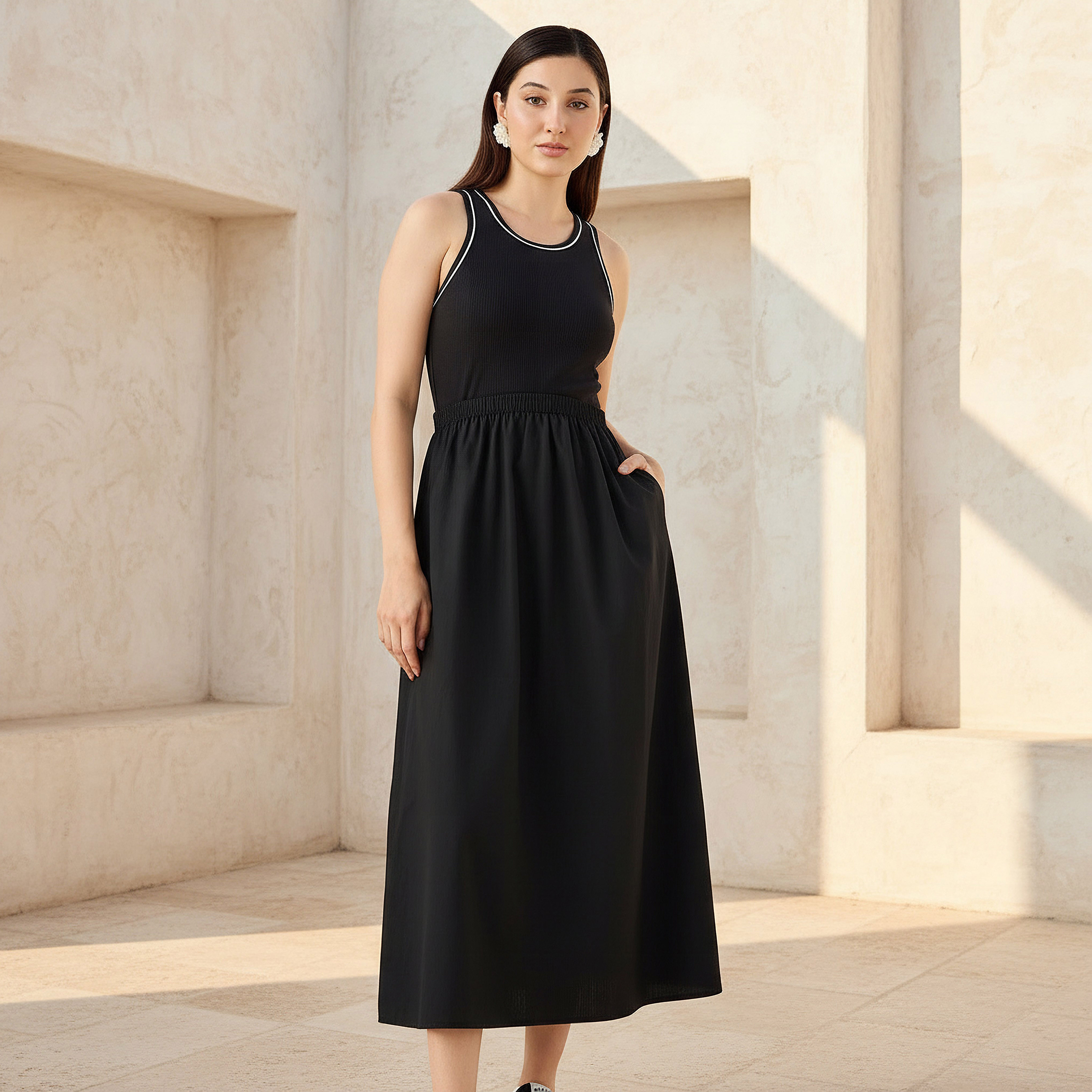 Ribbed Maxi Dress with Pockets-women-clothing-dresses-image-1