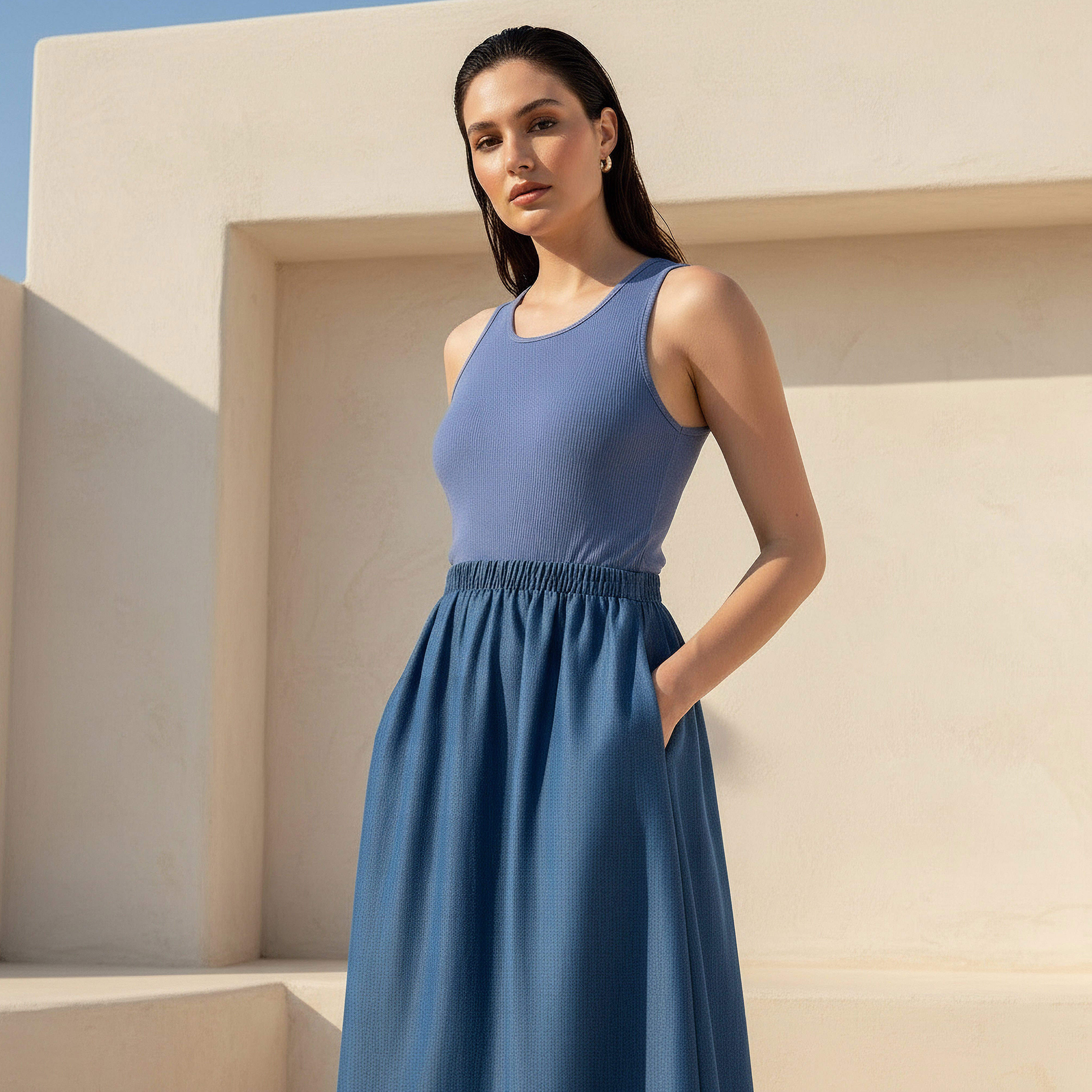 Ribbed A-line Women Dress with Pockets-women-clothing-dresses-image-2