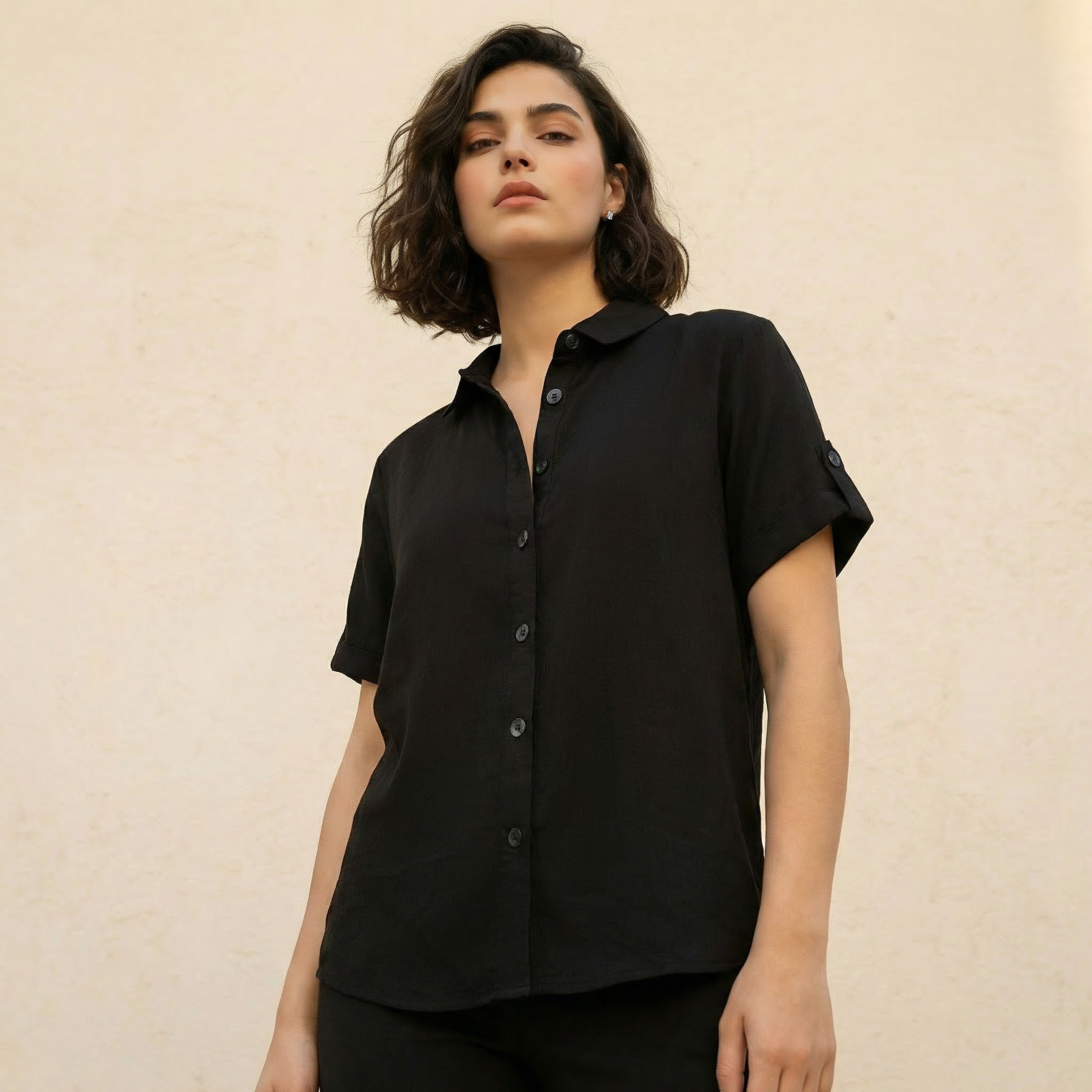 Lyocell Shirt with Roll-Up Sleeves-women-clothing-shirtsandblouses-shirts-image-1