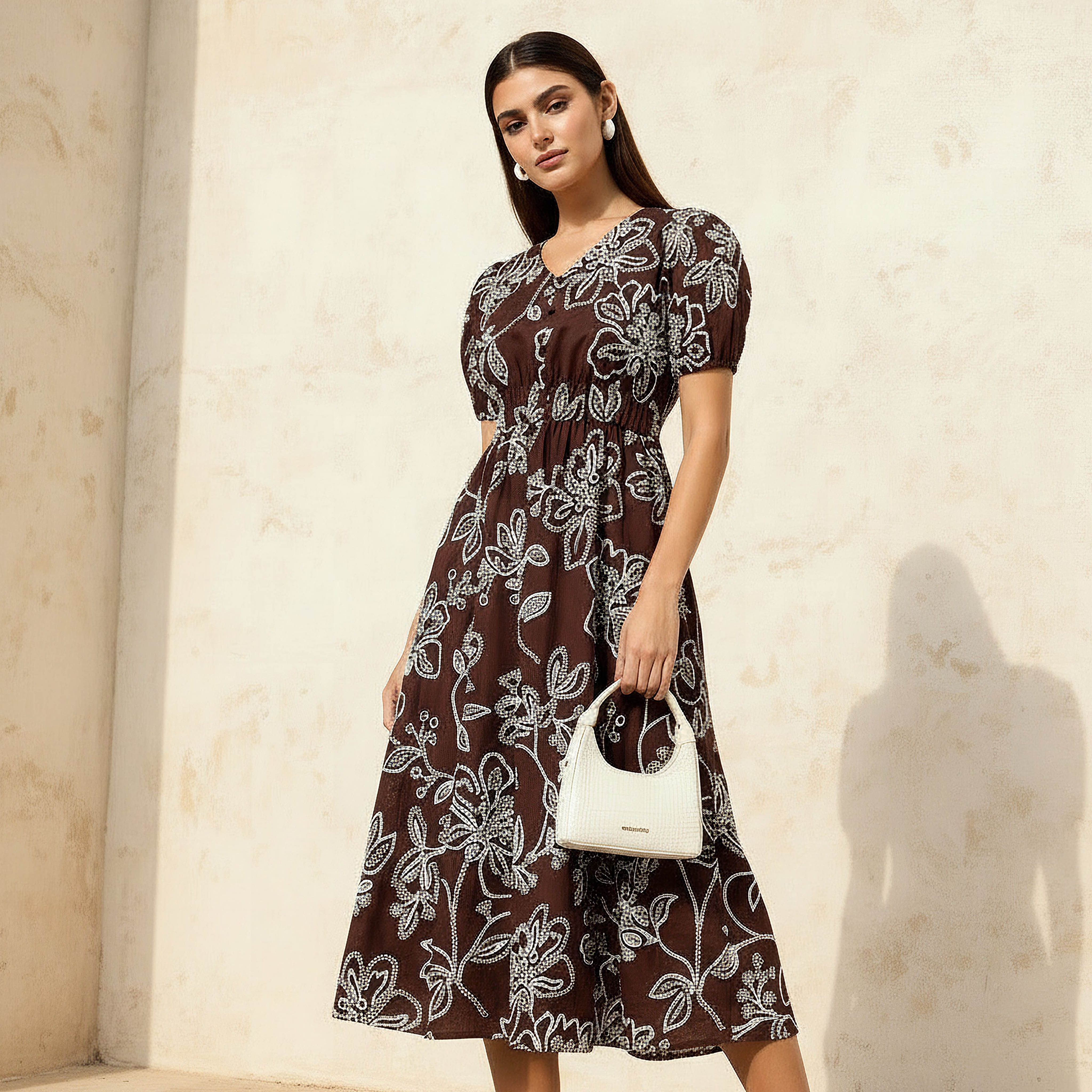 Checked A-line Women Dress with Schiffli Detail Cotton-women-clothing-dresses-image-1