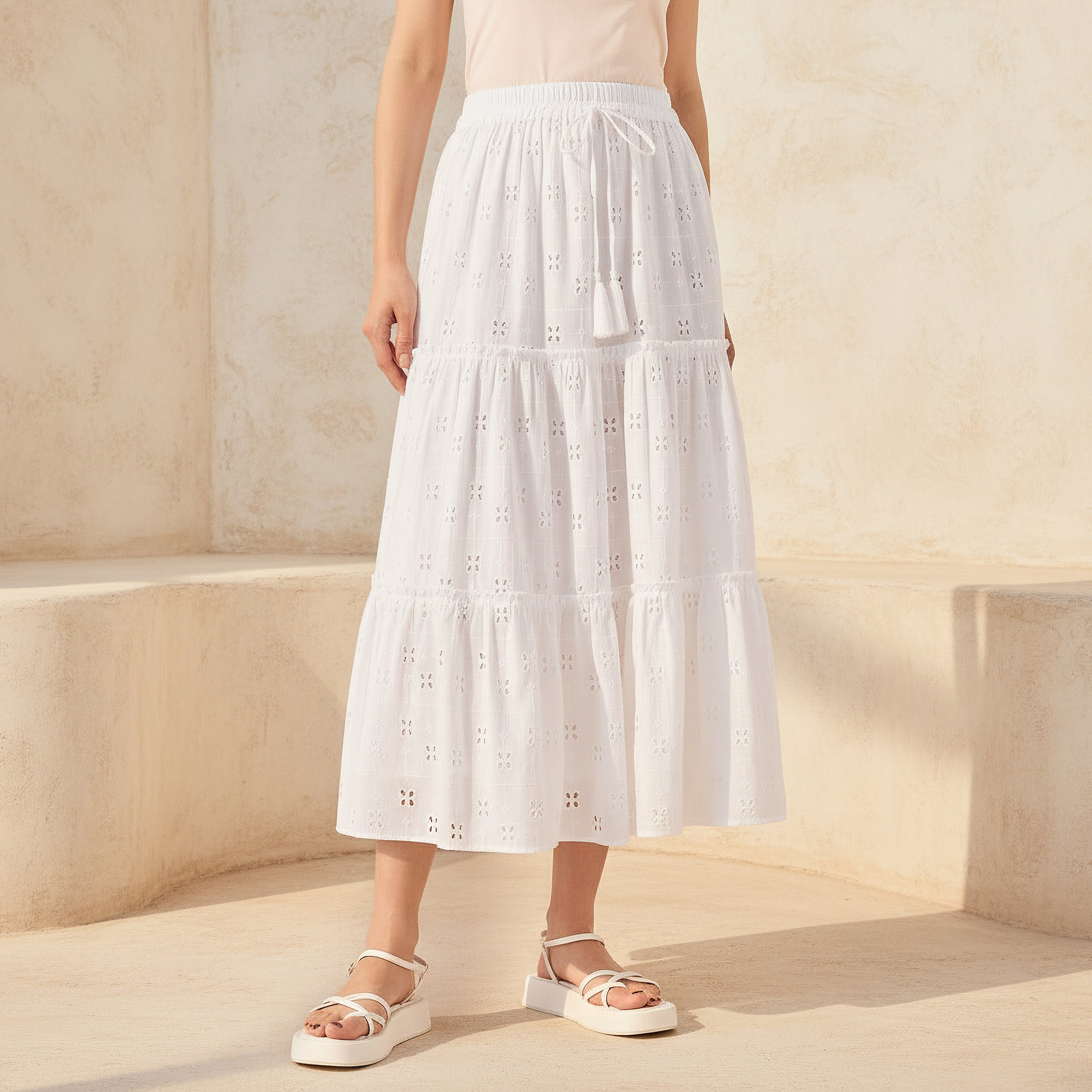 Midi Cotton Tiered Skirt with Schiffli Embroidery-women-clothing-bottoms-skirts-image-1
