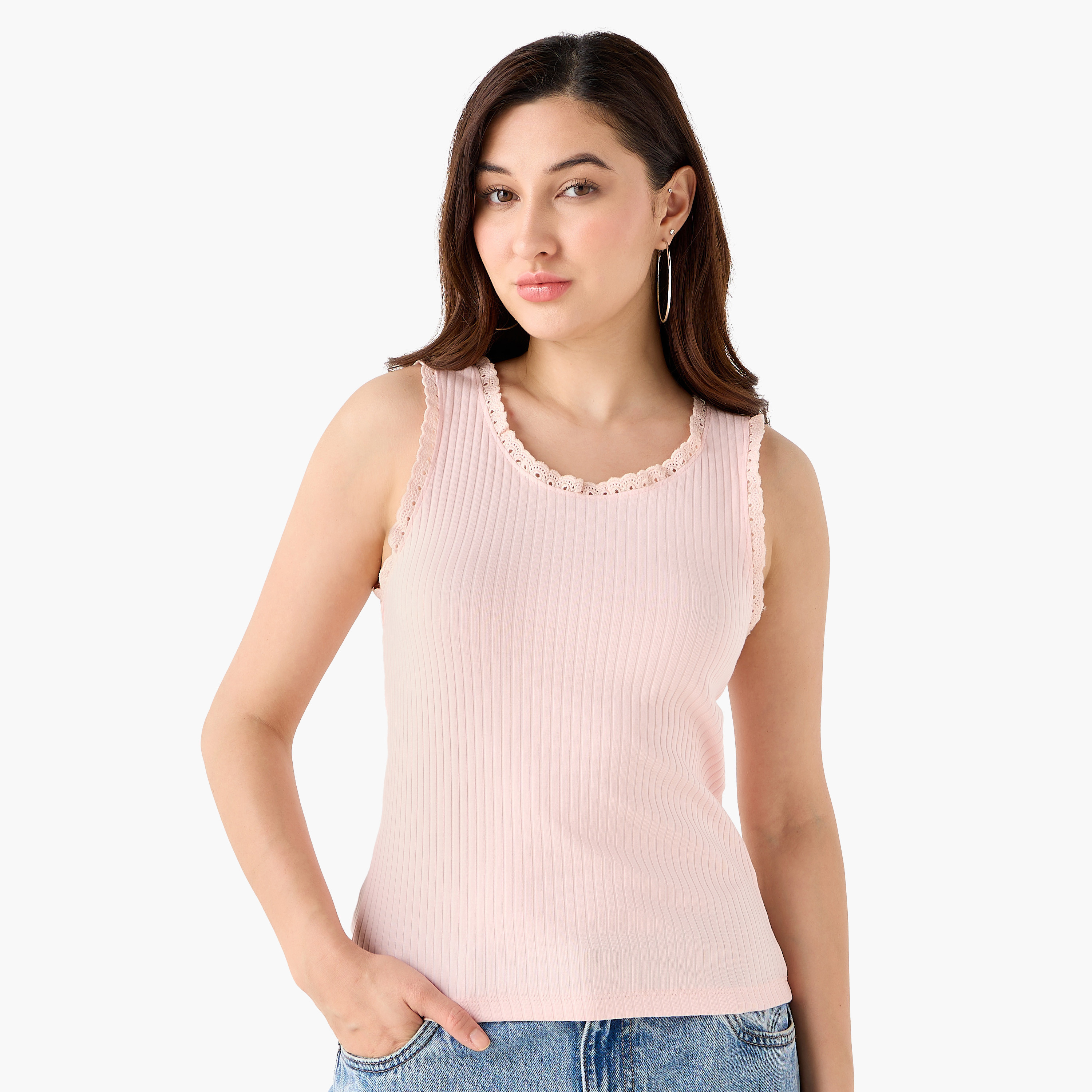 بلوزة تانك بارزة الملمس مضلّع-women-clothing-tshirts-image-2