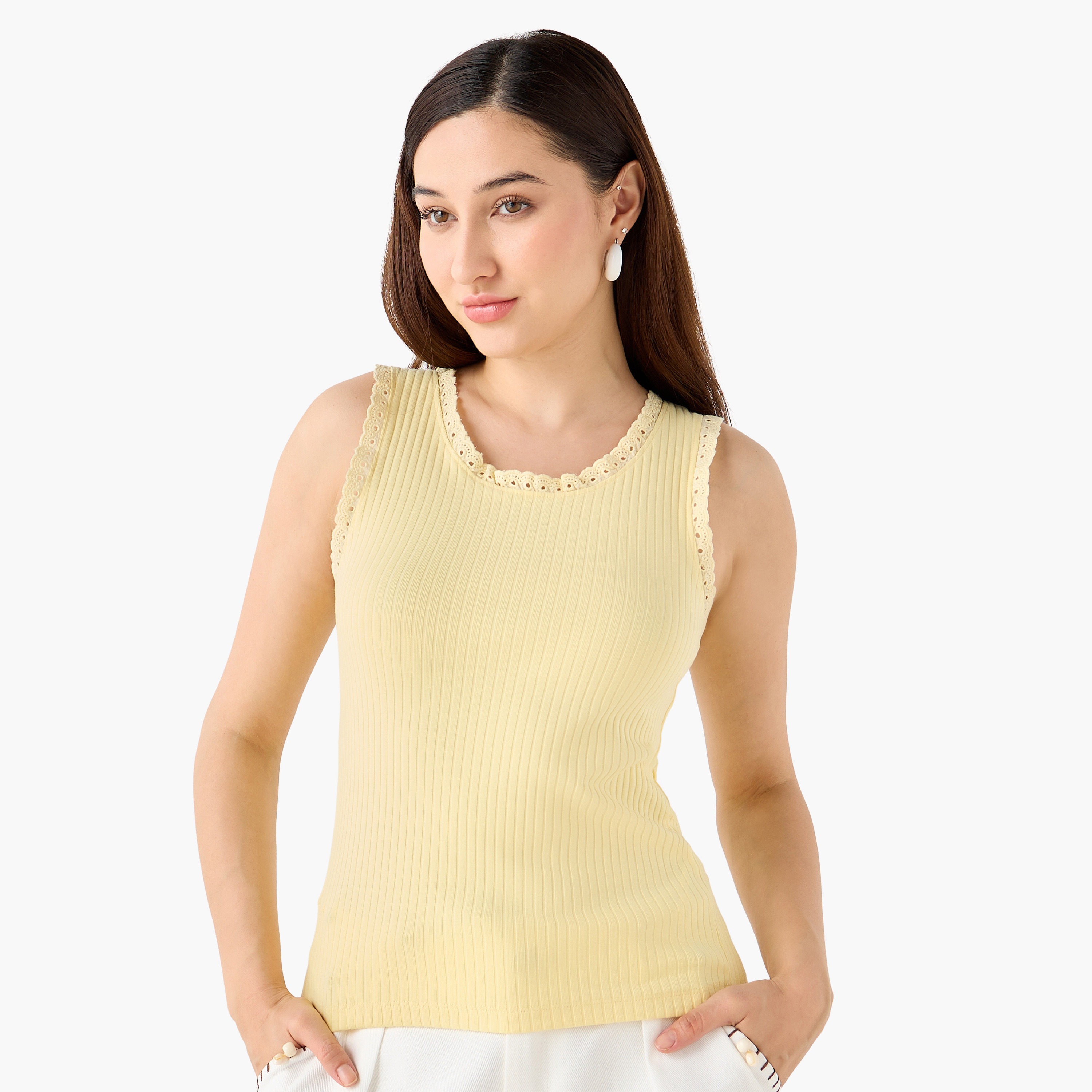 بلوزة تانك بارزة الملمس مضلّع-women-clothing-tshirts-image-2