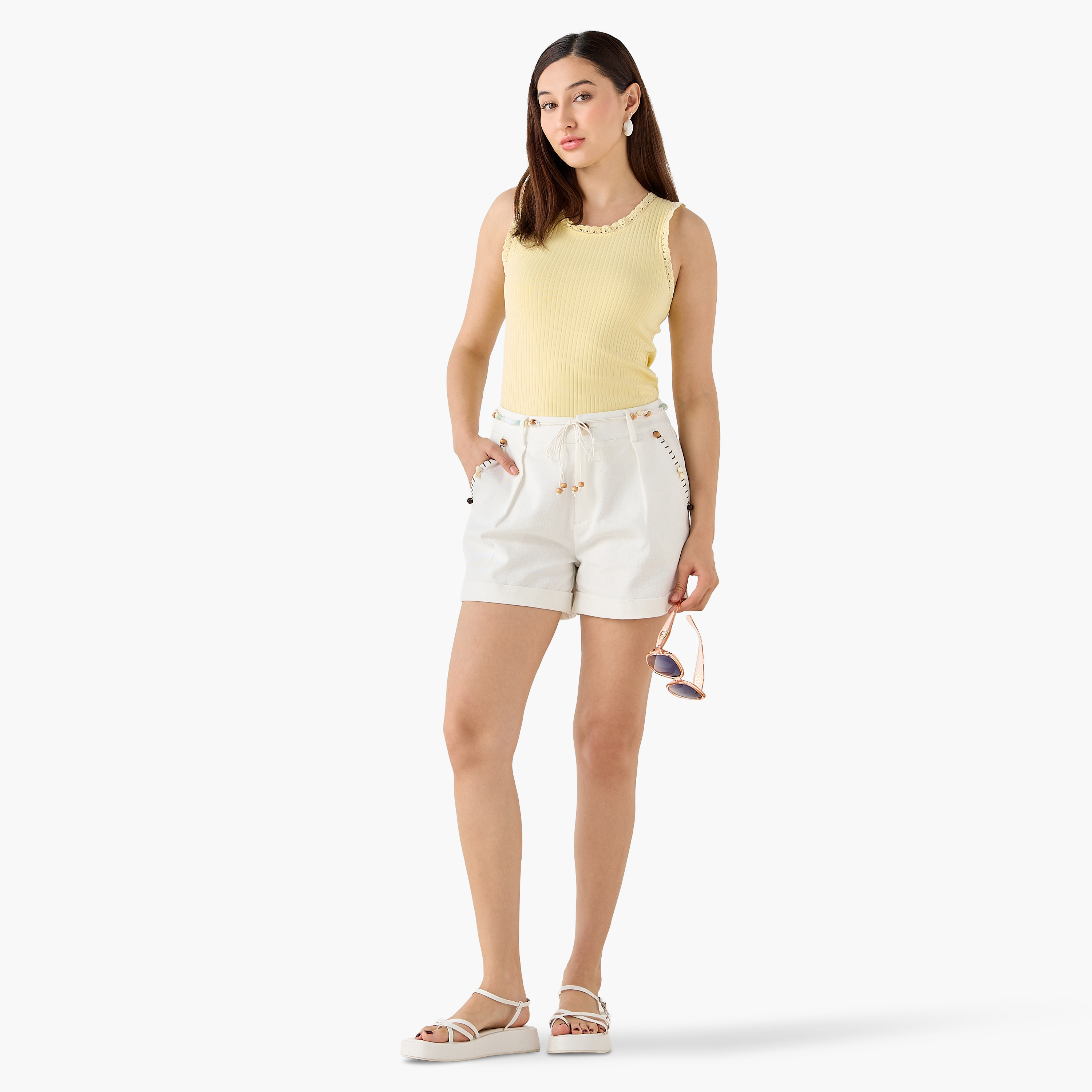 Cotton Shorts with Bead Detail-women-clothing-bottoms-shorts-image-3