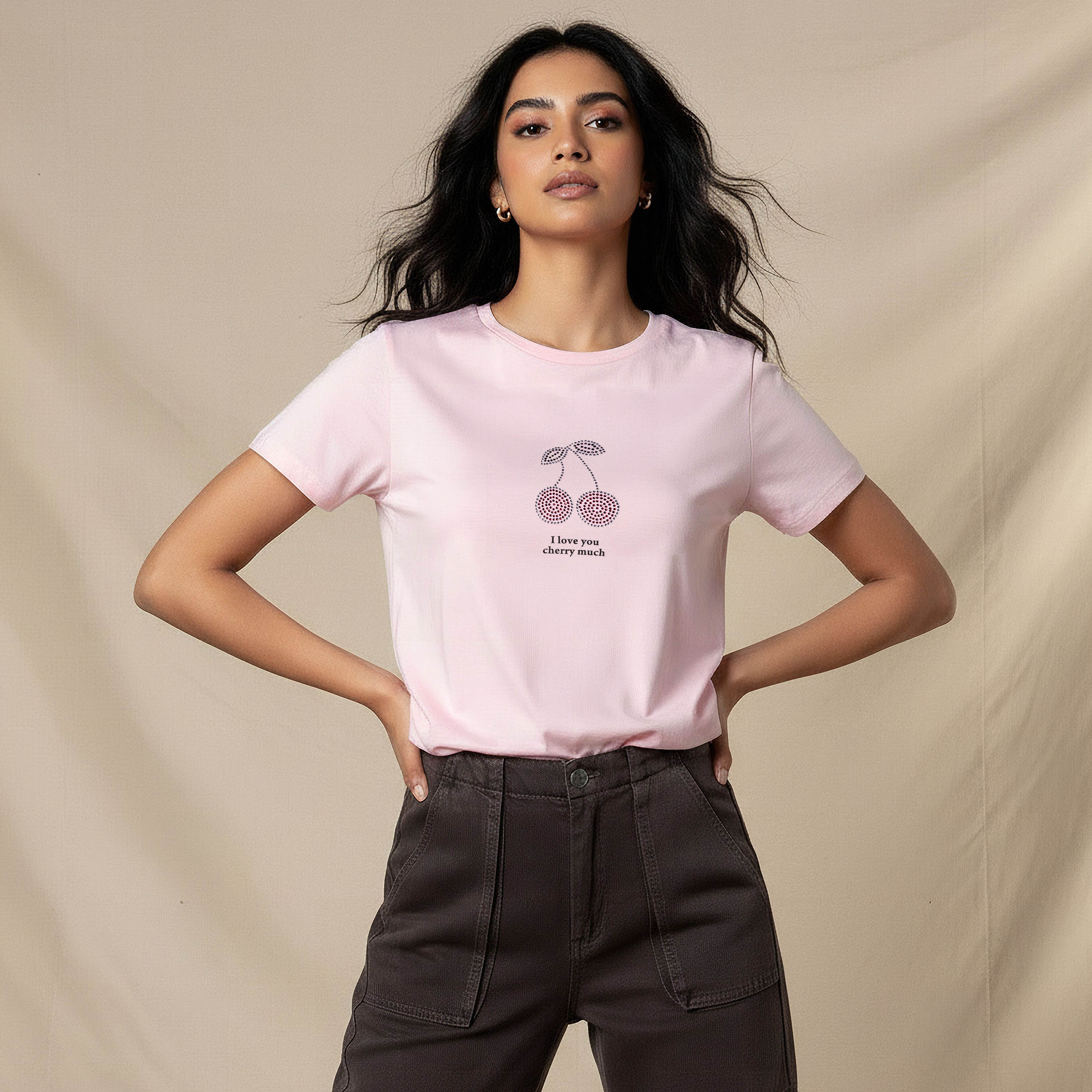 Regular Fit Cotton T-shirt with Embellishments-women-clothing-tshirts-image-1