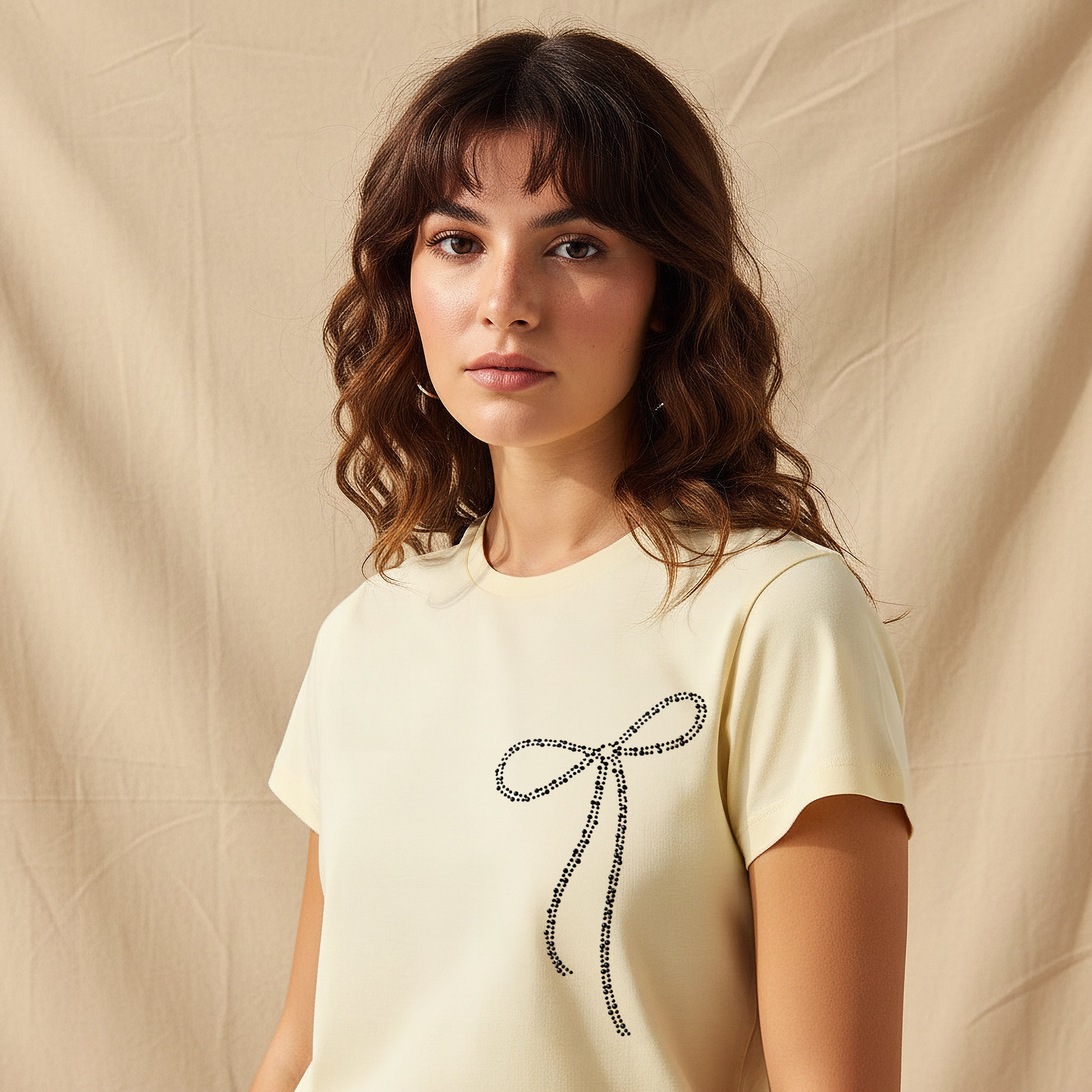 Cotton T-Shirt with Embellished Bow Detail-women-clothing-tshirts-image-2
