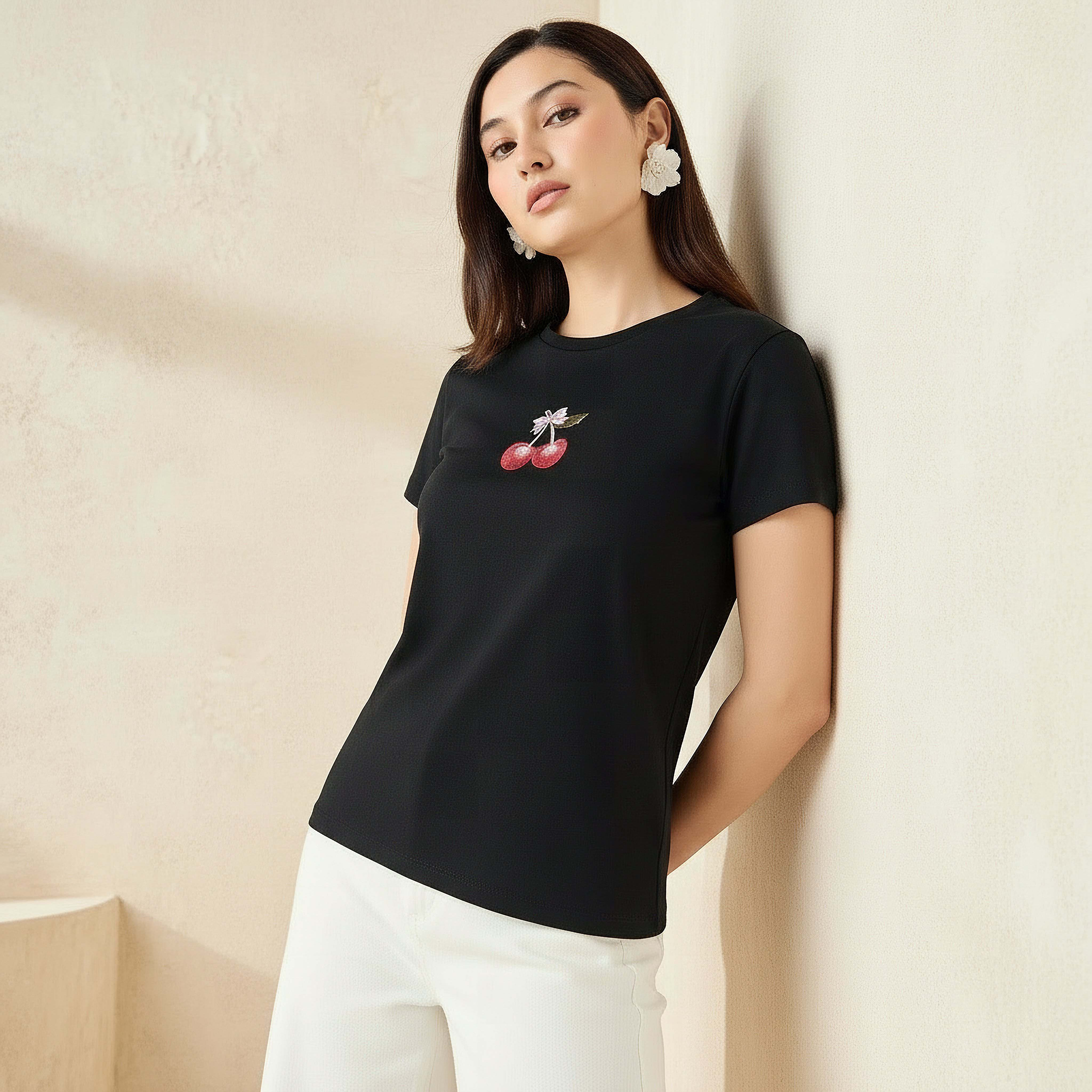 Cotton T-shirt with Embroidery-women-clothing-tshirts-image-2