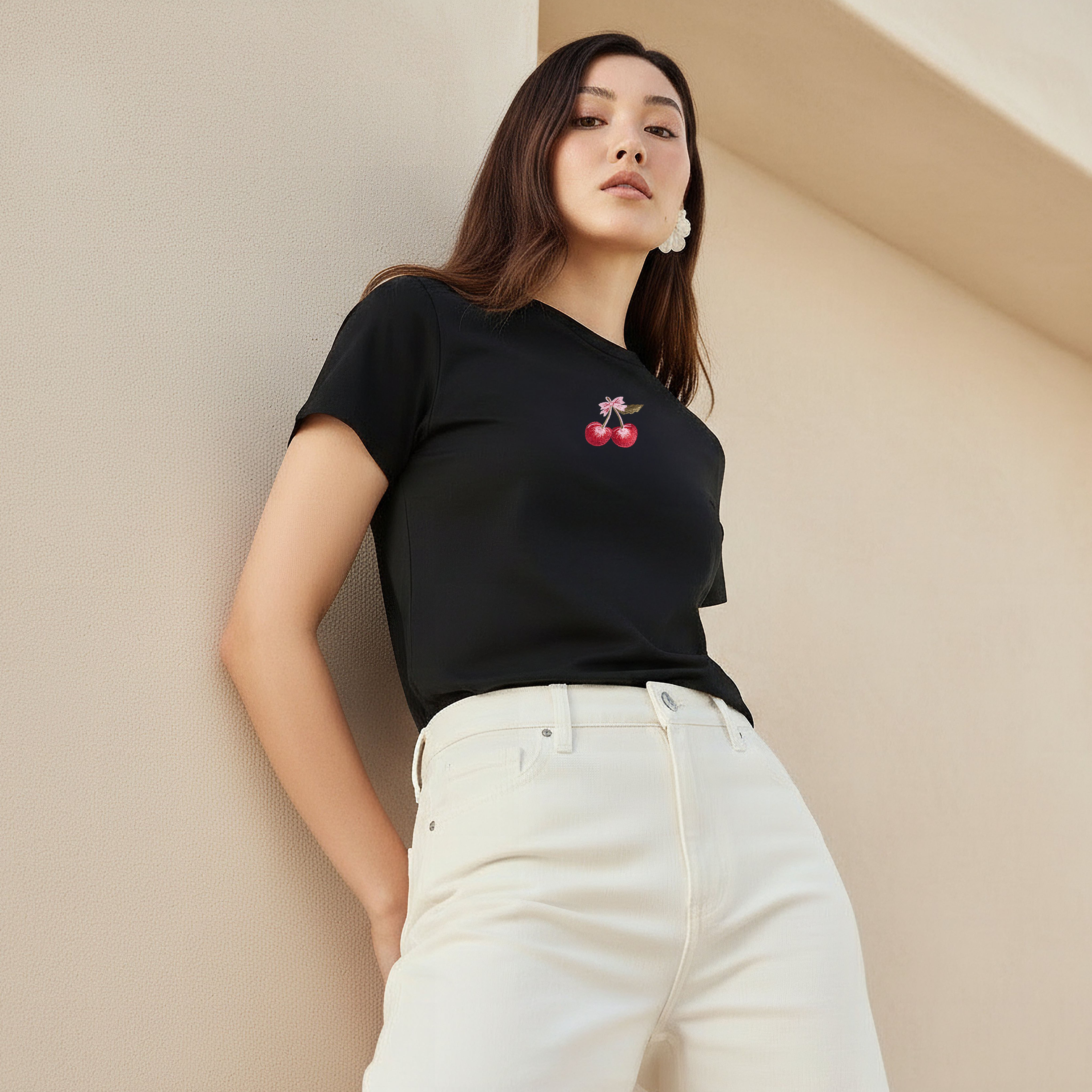 Cotton T-shirt with Embroidery-women-clothing-tshirts-image-1