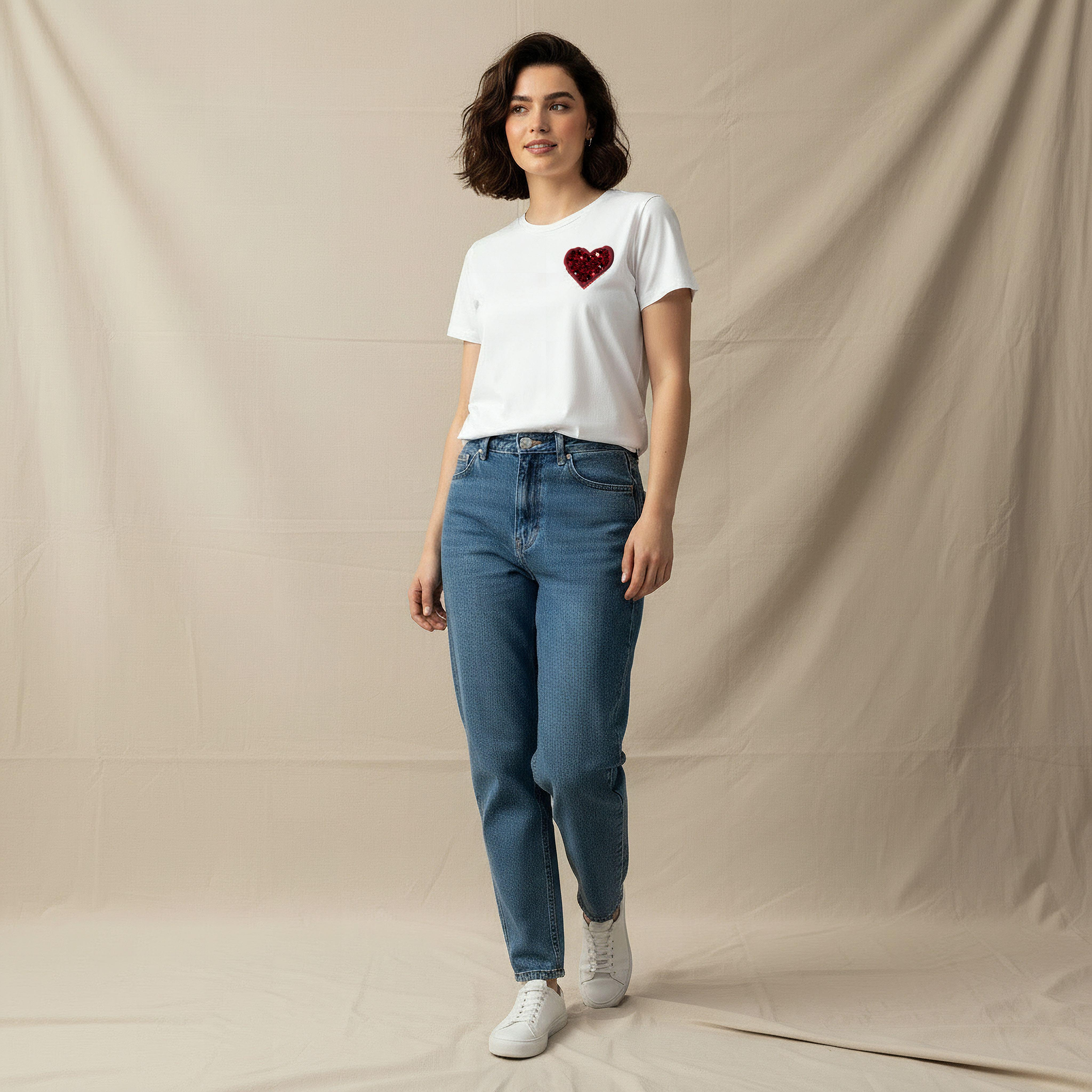 Cotton T-shirt with Heart Embellishment-women-clothing-tshirts-image-3