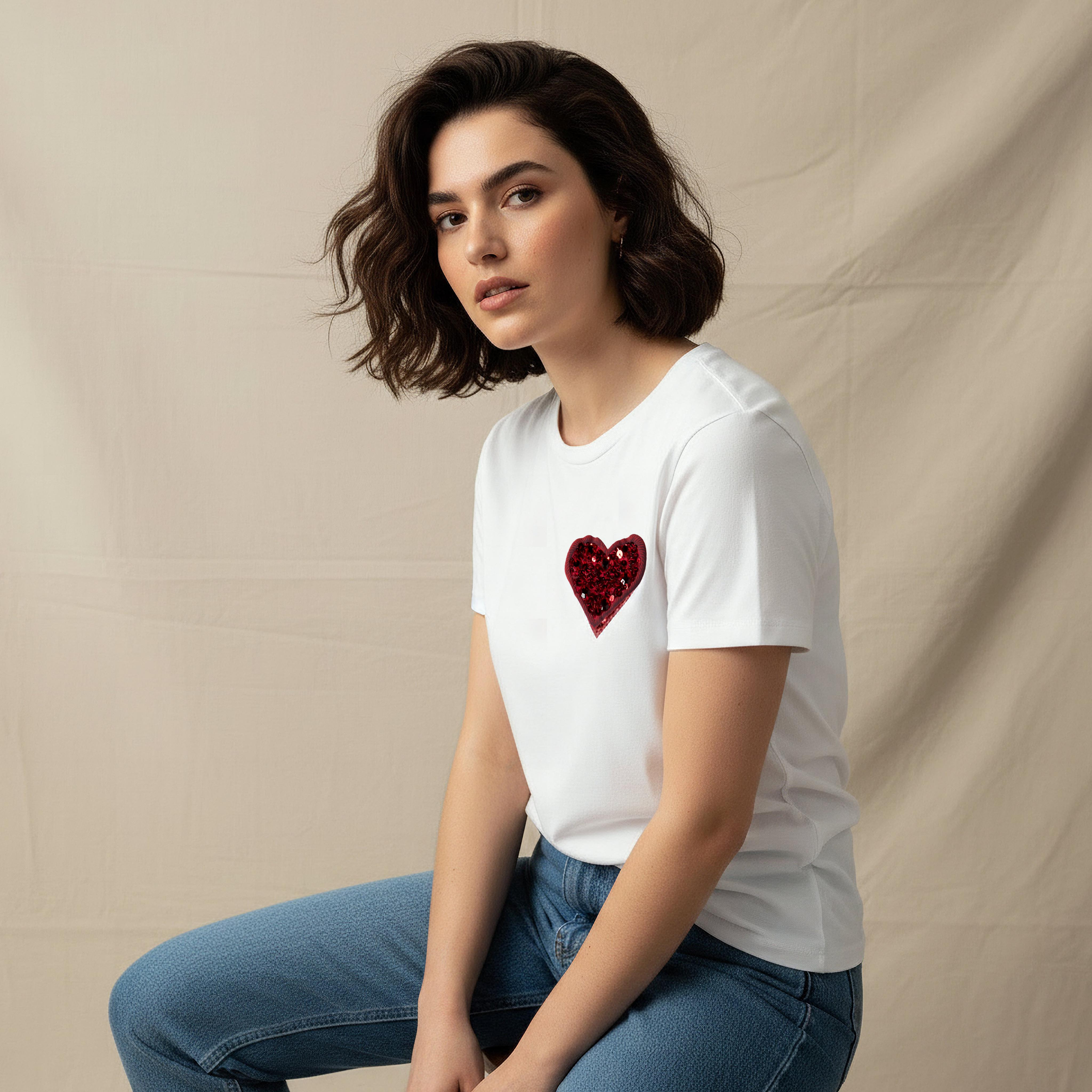 Cotton T-shirt with Heart Embellishment-women-clothing-tshirts-image-5