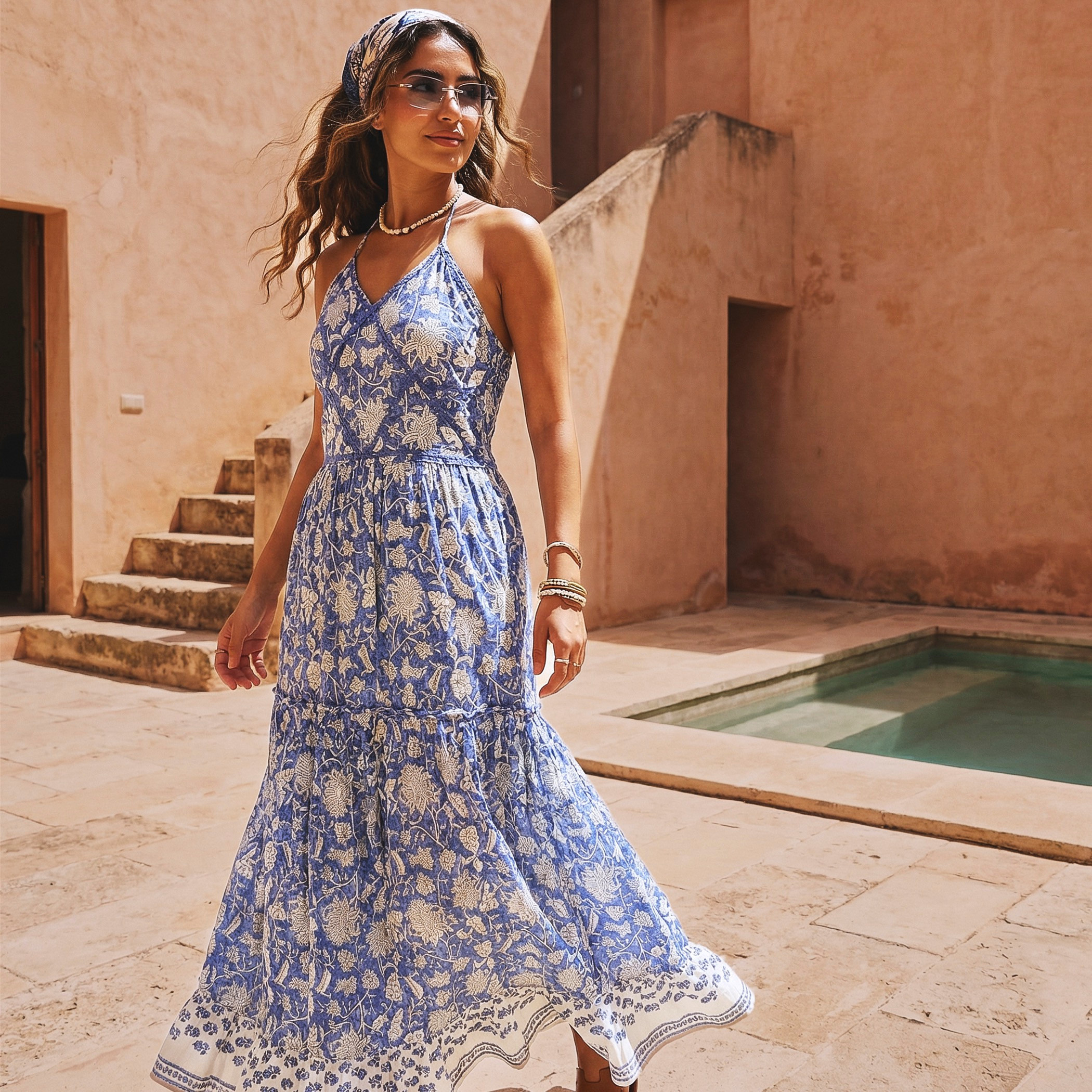 A-line Maxi Cotton Dress with Halter Neck-women-clothing-dresses-image-1