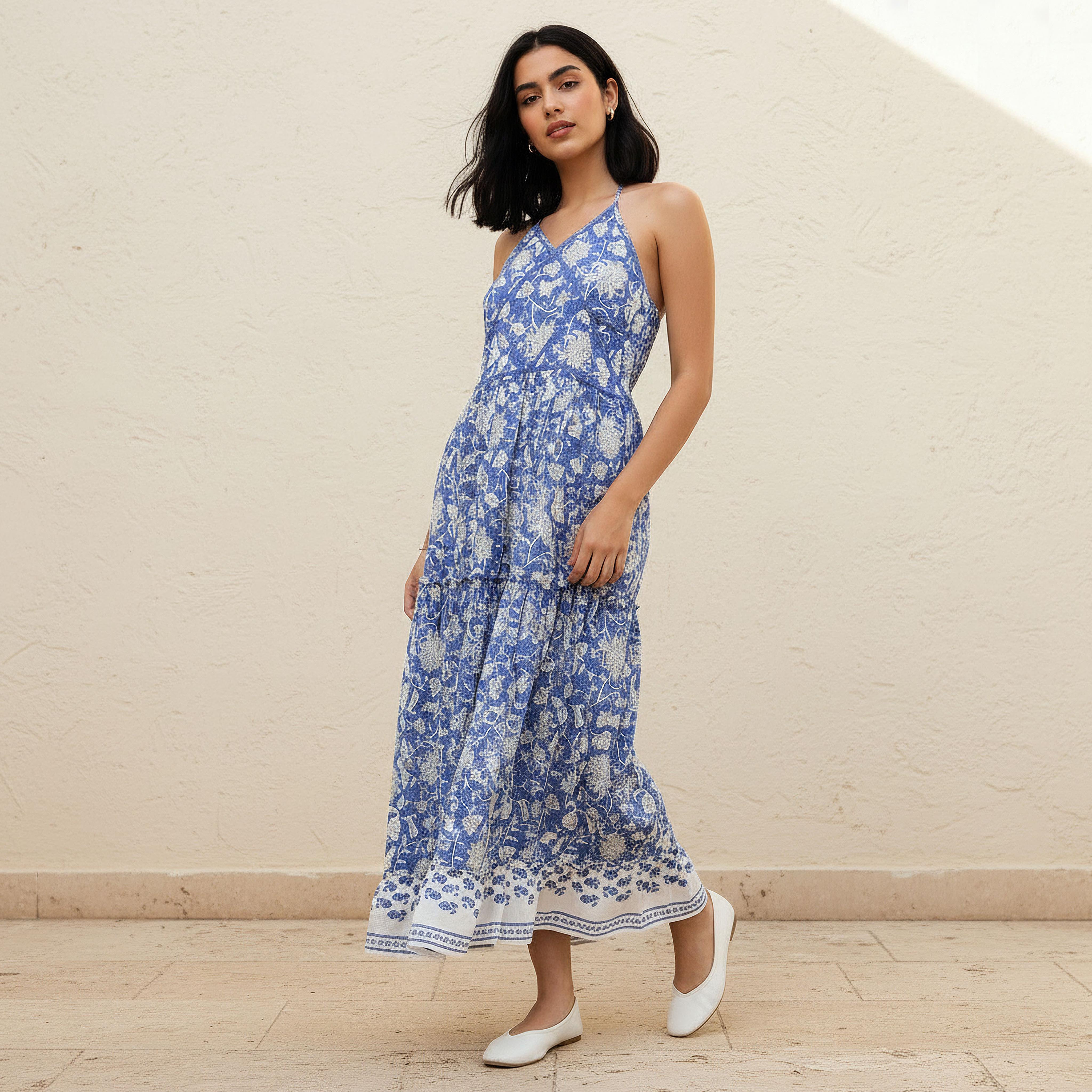 A-line Maxi Cotton Dress with Halter Neck-women-clothing-dresses-image-2