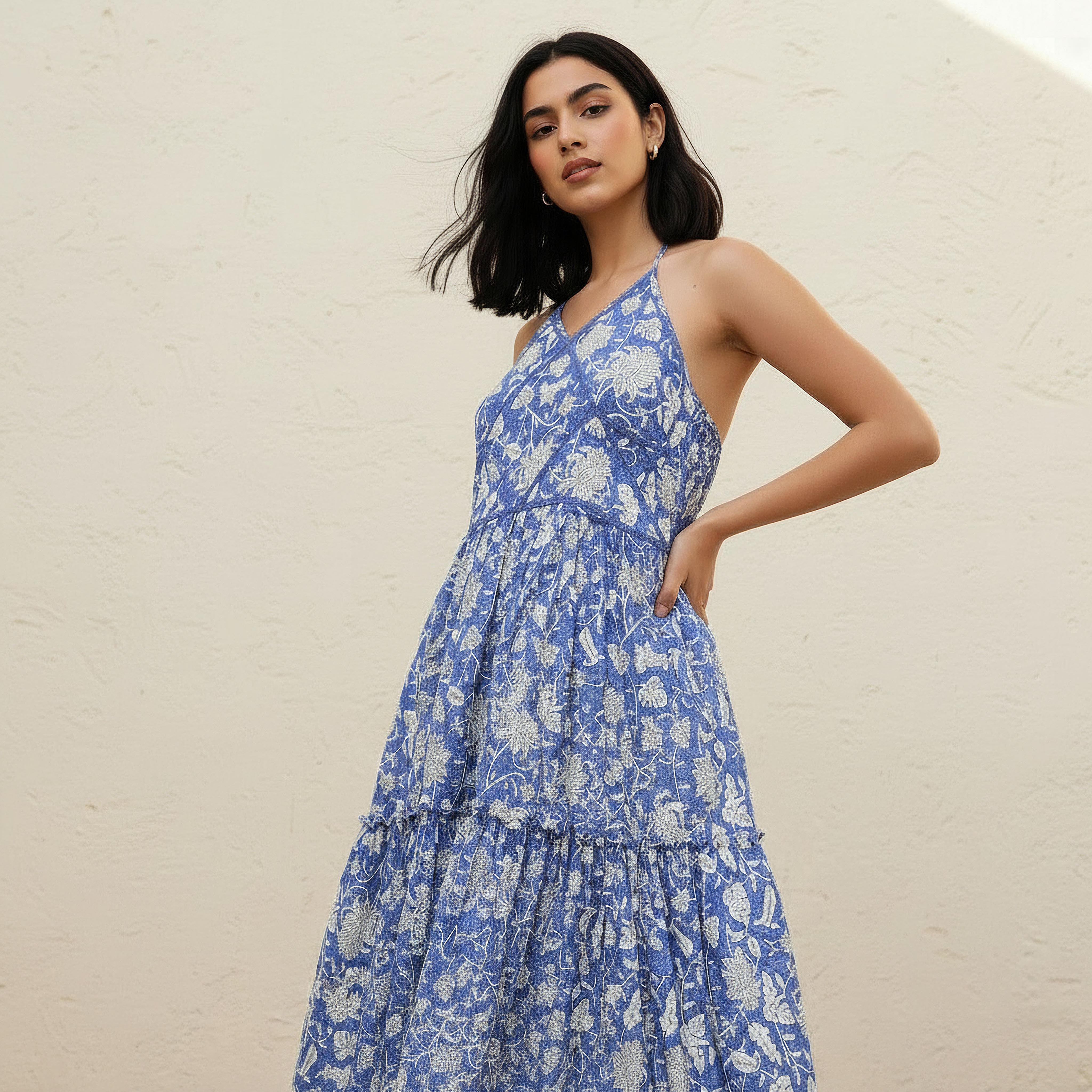 A-line Maxi Cotton Dress with Halter Neck-women-clothing-dresses-image-5