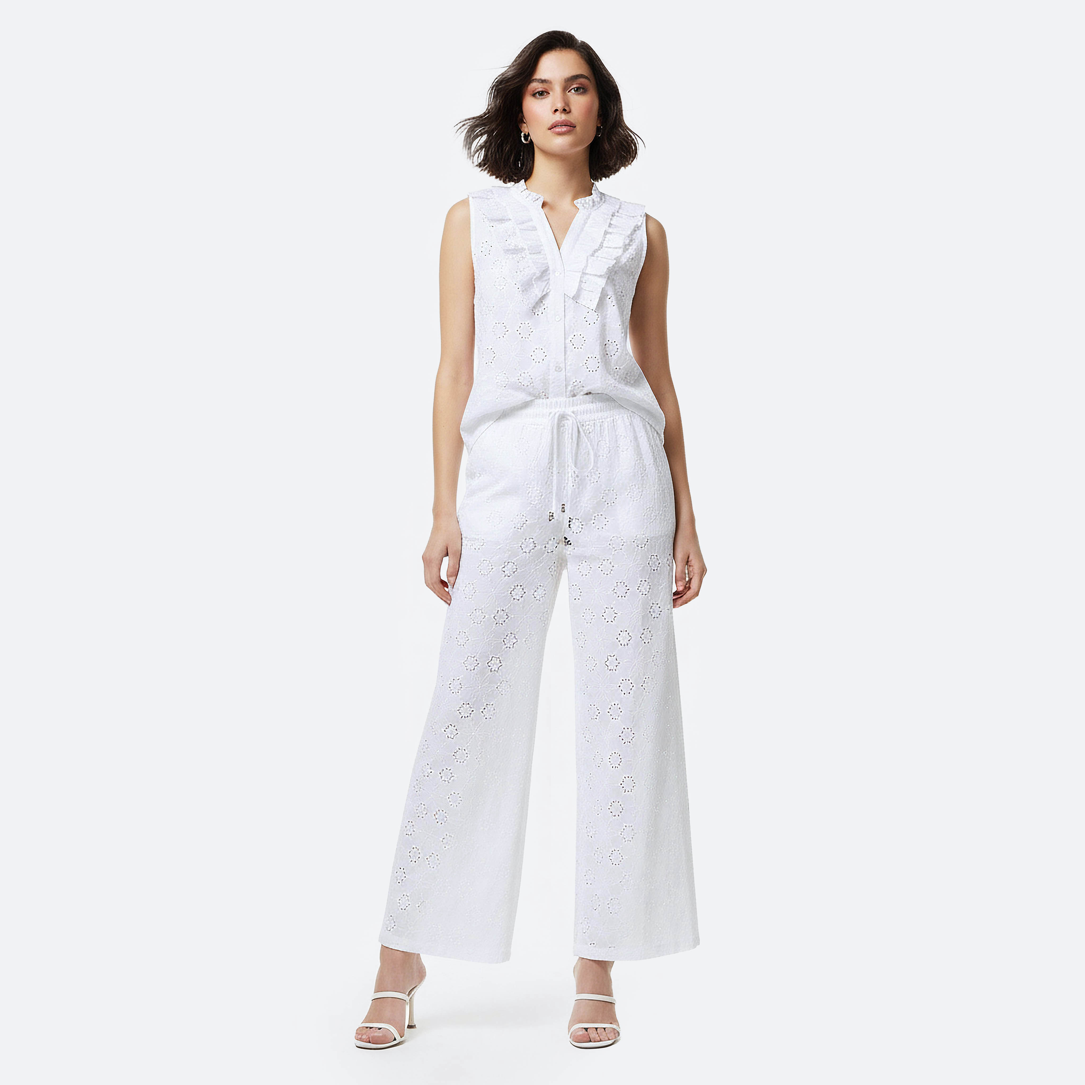 بنطلون قطن ساق واسعة خصر متوسط بتطريز شيفلي-women-clothing-coordsets-image-5