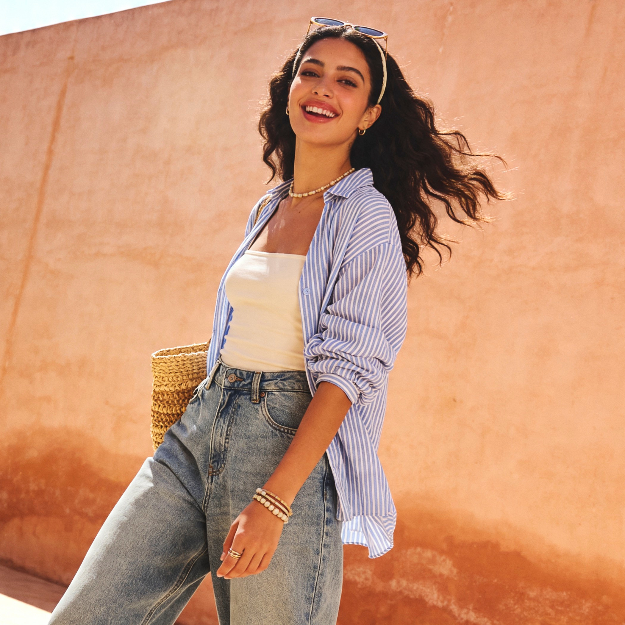 Cotton Striped Shirt with Dropped Sleeves-women-clothing-shirtsandblouses-shirts-image-1
