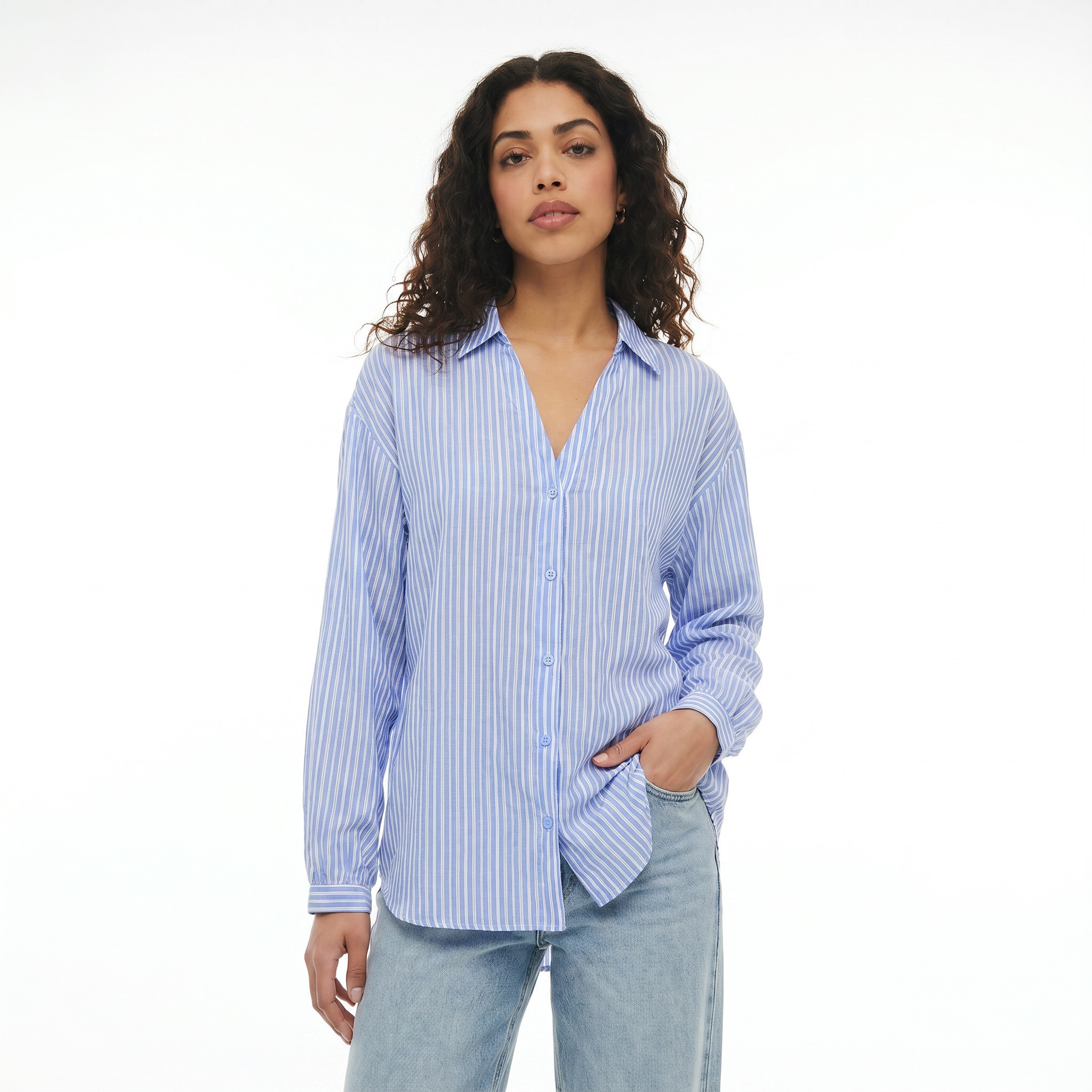 Cotton Striped Shirt with Dropped Sleeves-women-clothing-shirtsandblouses-shirts-image-5