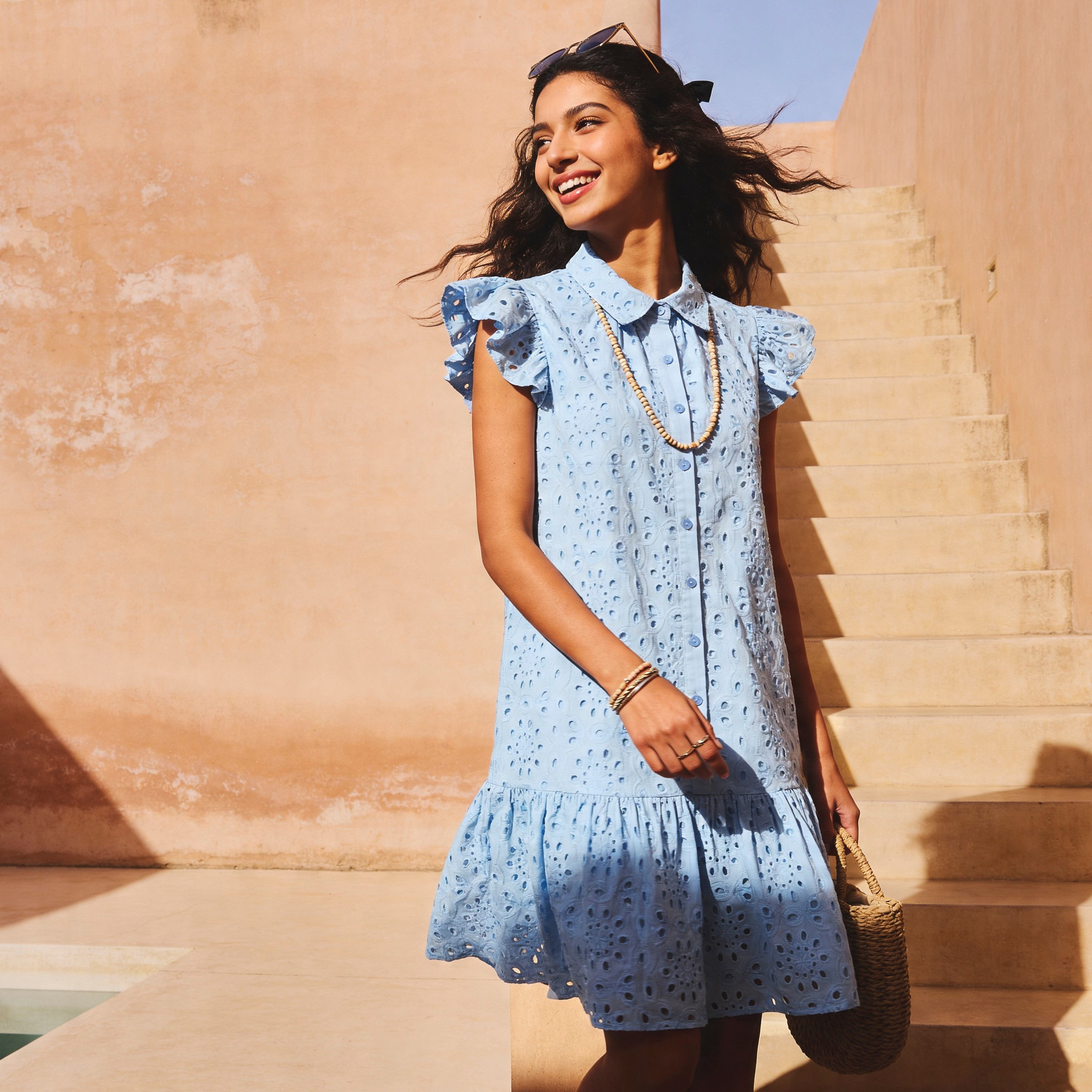 A-line Knee-Length Cotton Dress with Schiffli Embroidery-women-clothing-dresses-image-1