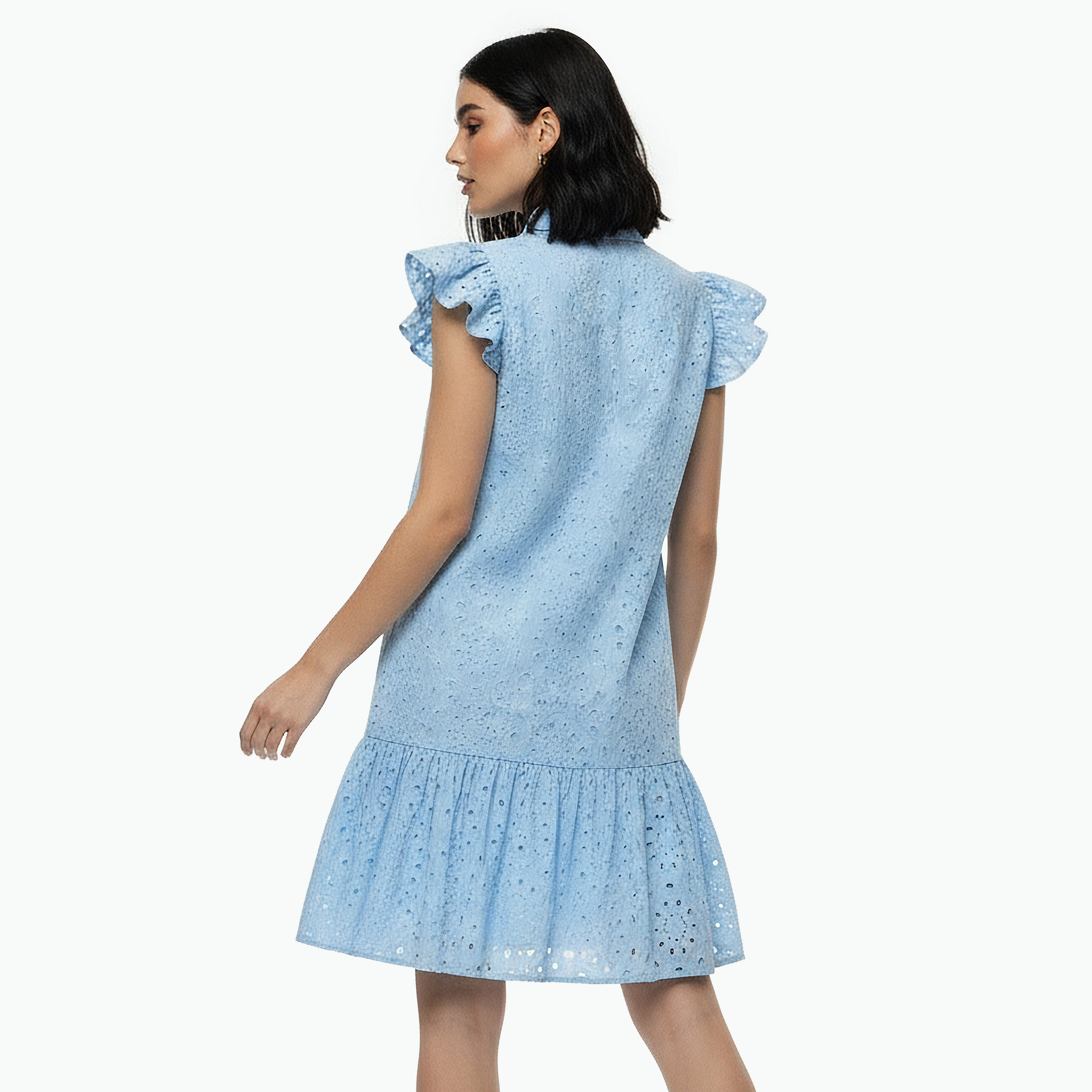A-line Knee-Length Cotton Dress with Schiffli Embroidery-women-clothing-dresses-image-4
