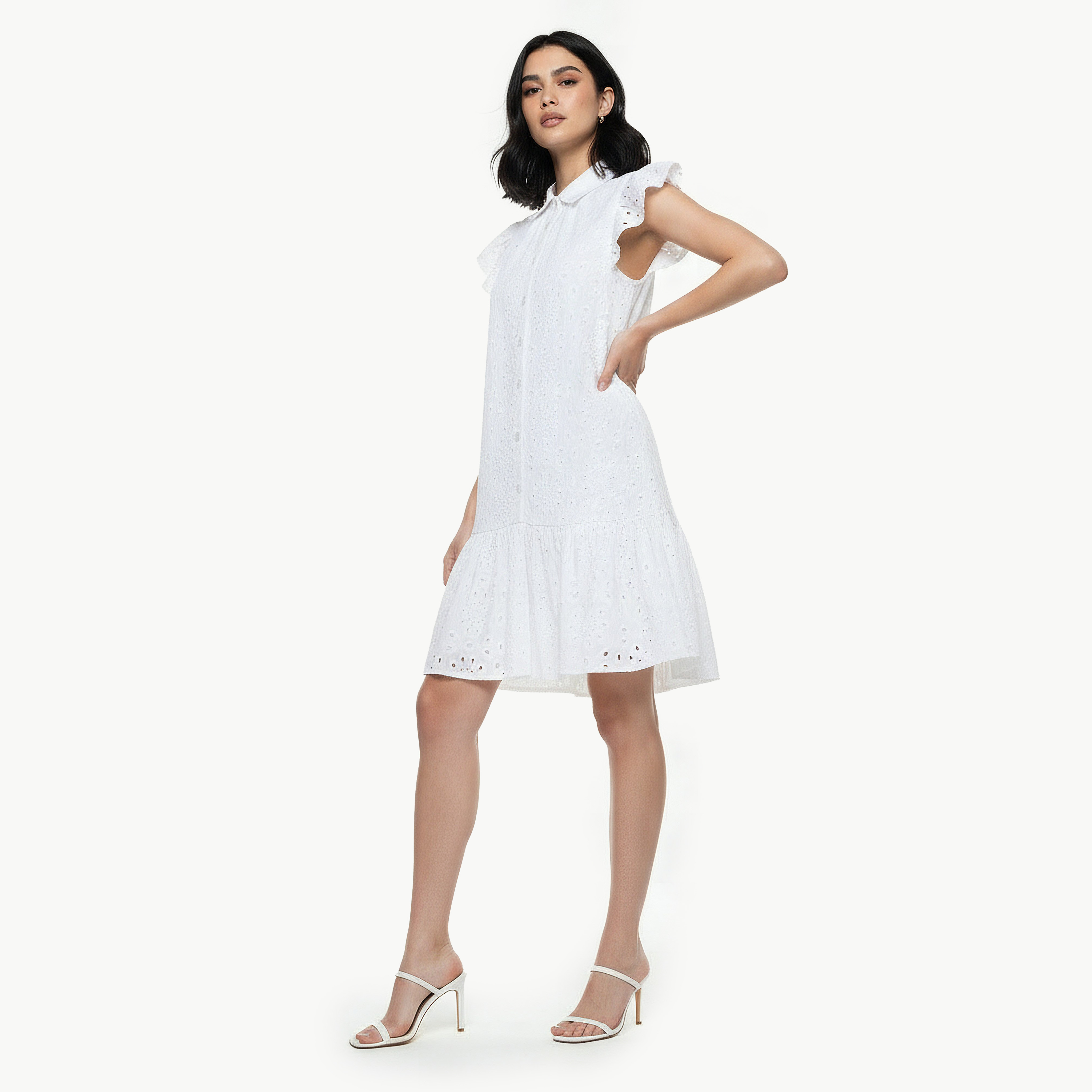 A-line Knee-Length Cotton Dress with Schiffli Embroidery-women-clothing-dresses-image-3