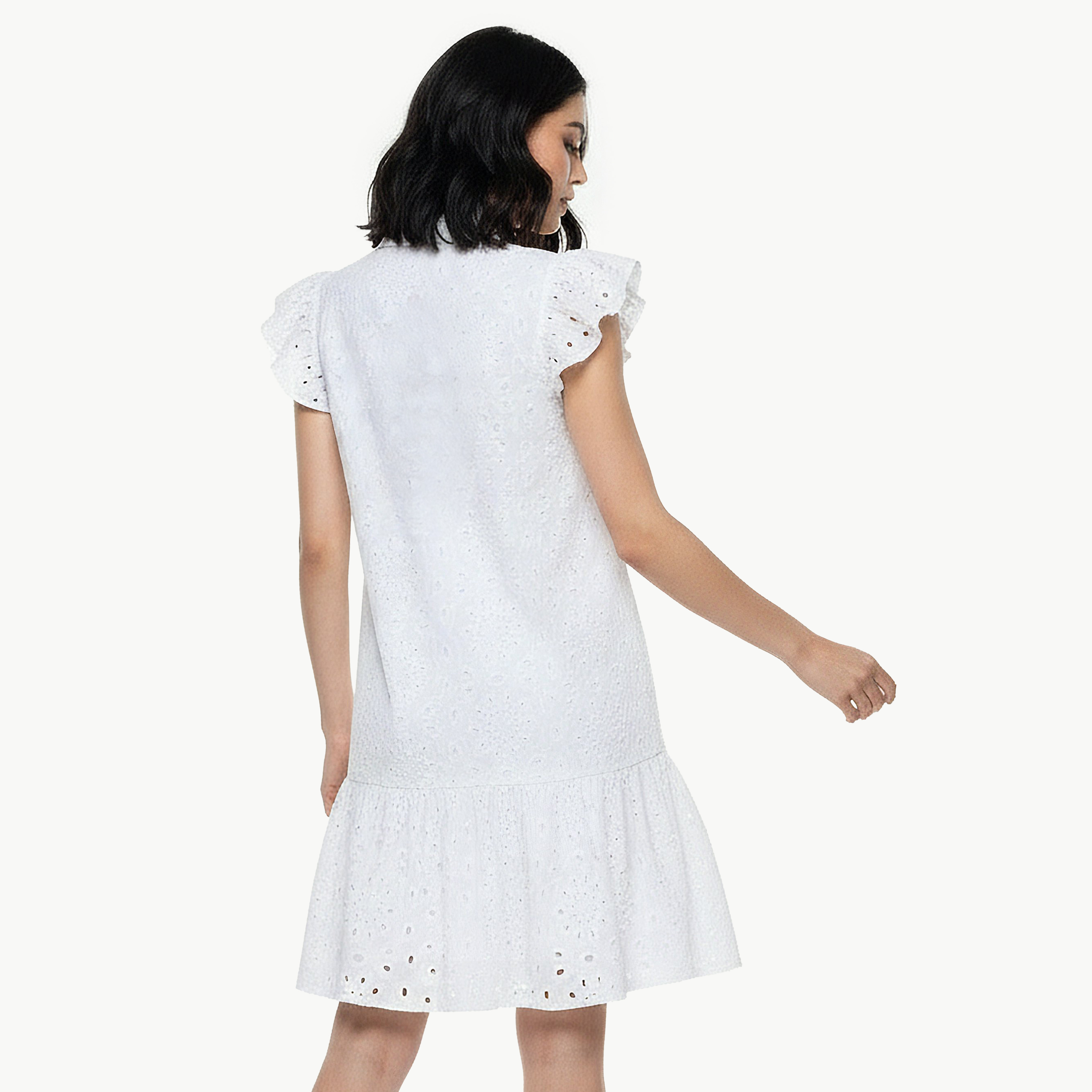 A-line Knee-Length Cotton Dress with Schiffli Embroidery-women-clothing-dresses-image-4