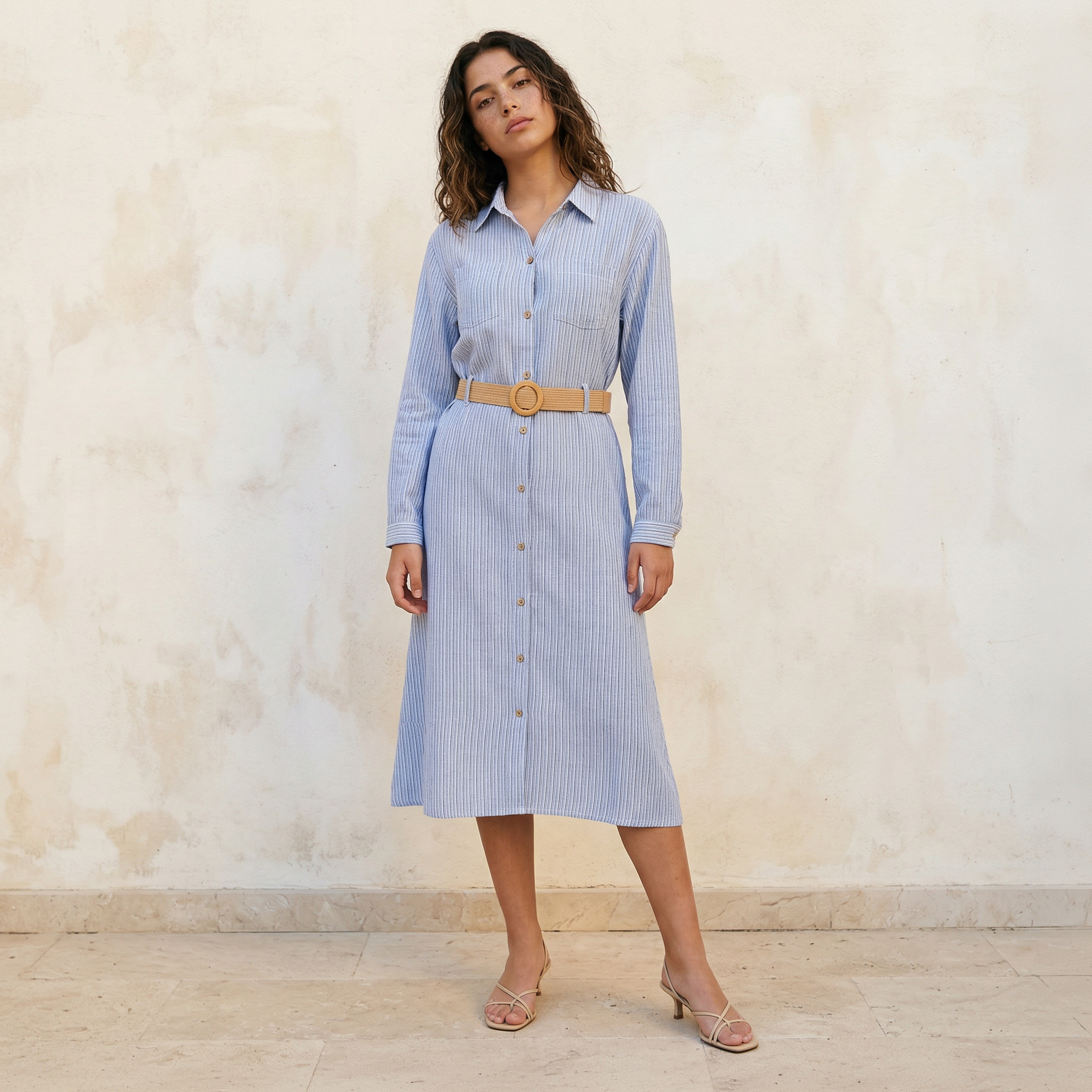 Striped Women Shirt Dress Belted-women-clothing-dresses-image-1