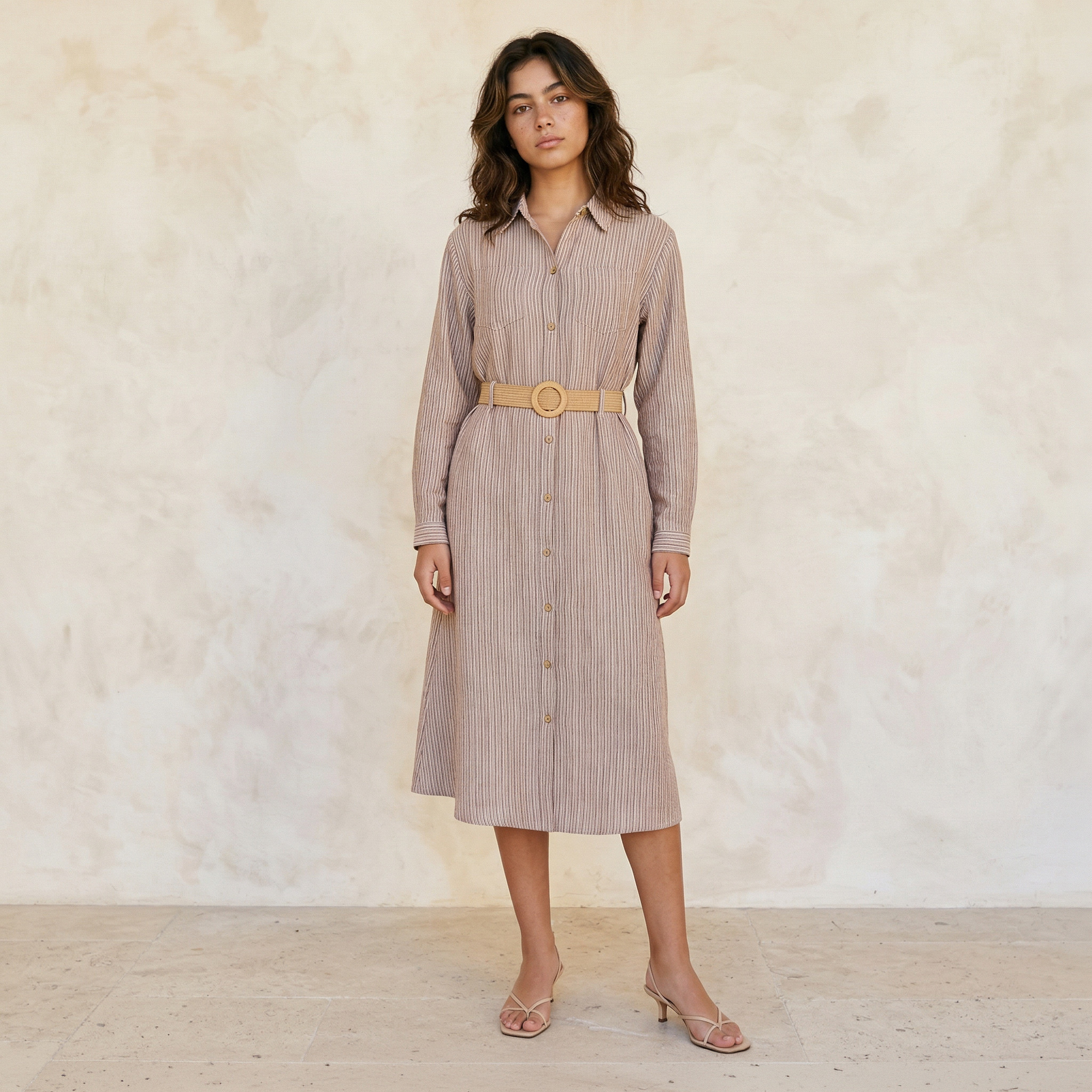 Striped Women Shirt Dress Belted-women-clothing-dresses-image-1