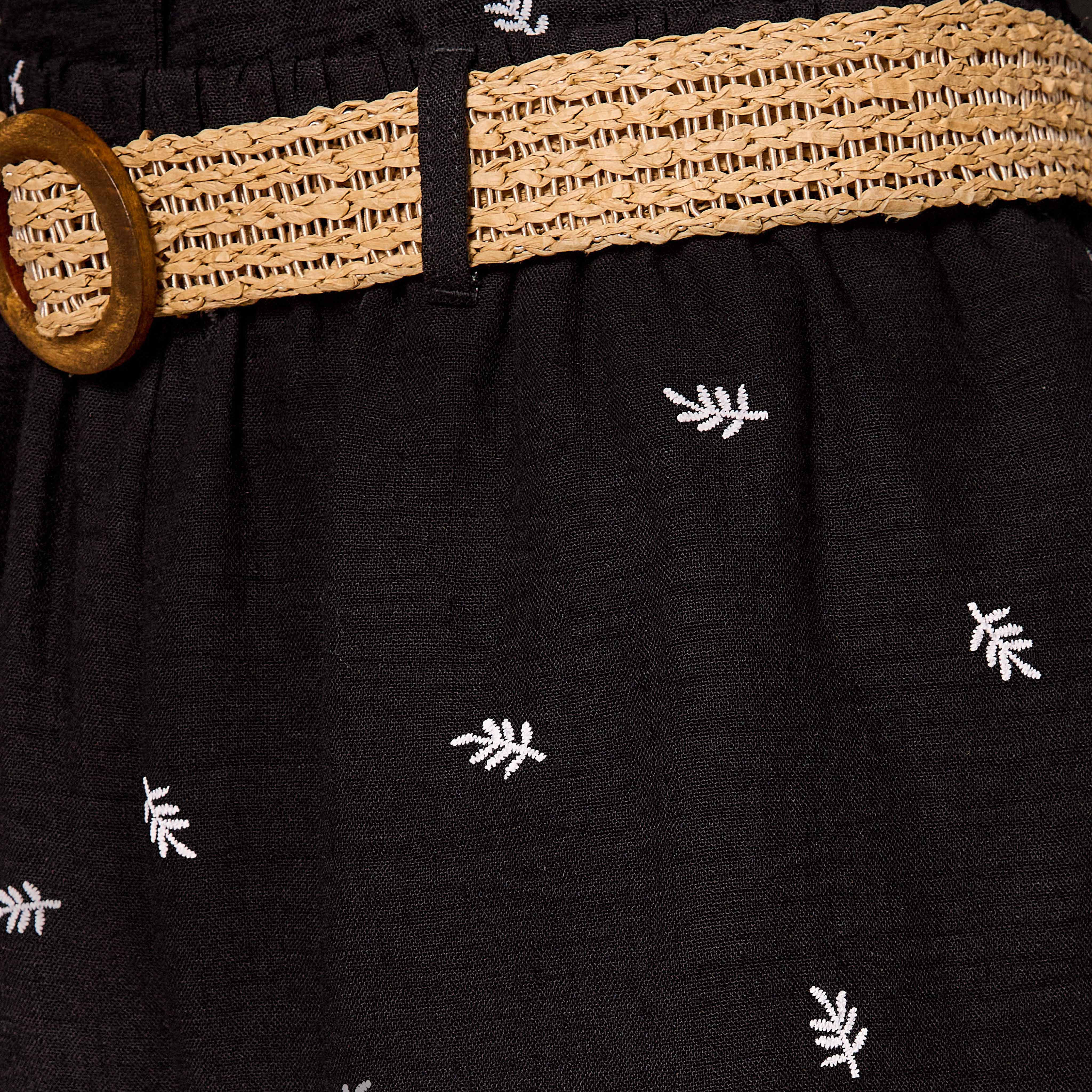 Mid-Rise Leaf Embroidered Belted Wide Leg Trousers-women-clothing-coordsets-image-2