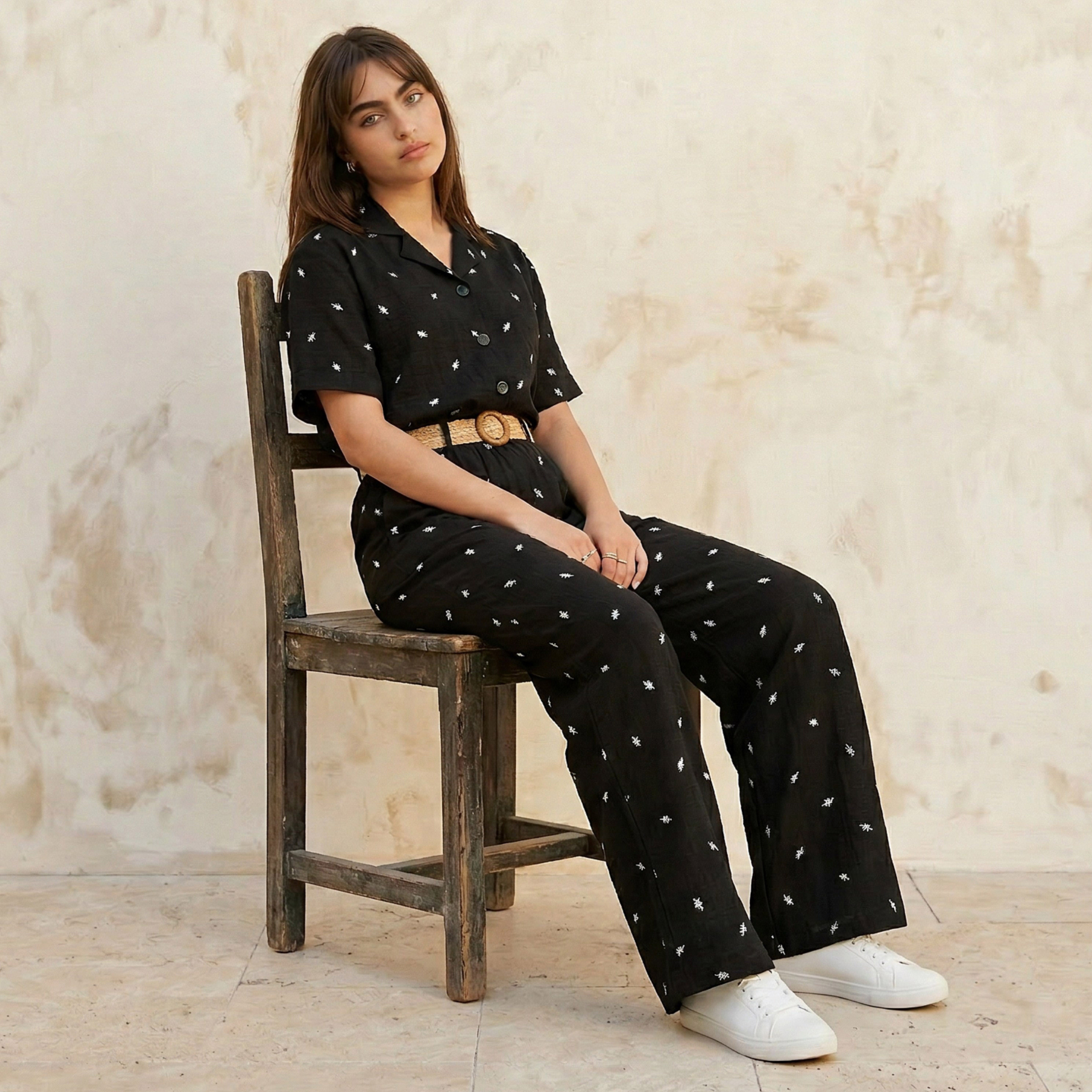 Leaf Embroidered Shirt with Short Sleeves-women-clothing-shirtsandblouses-shirts-image-3