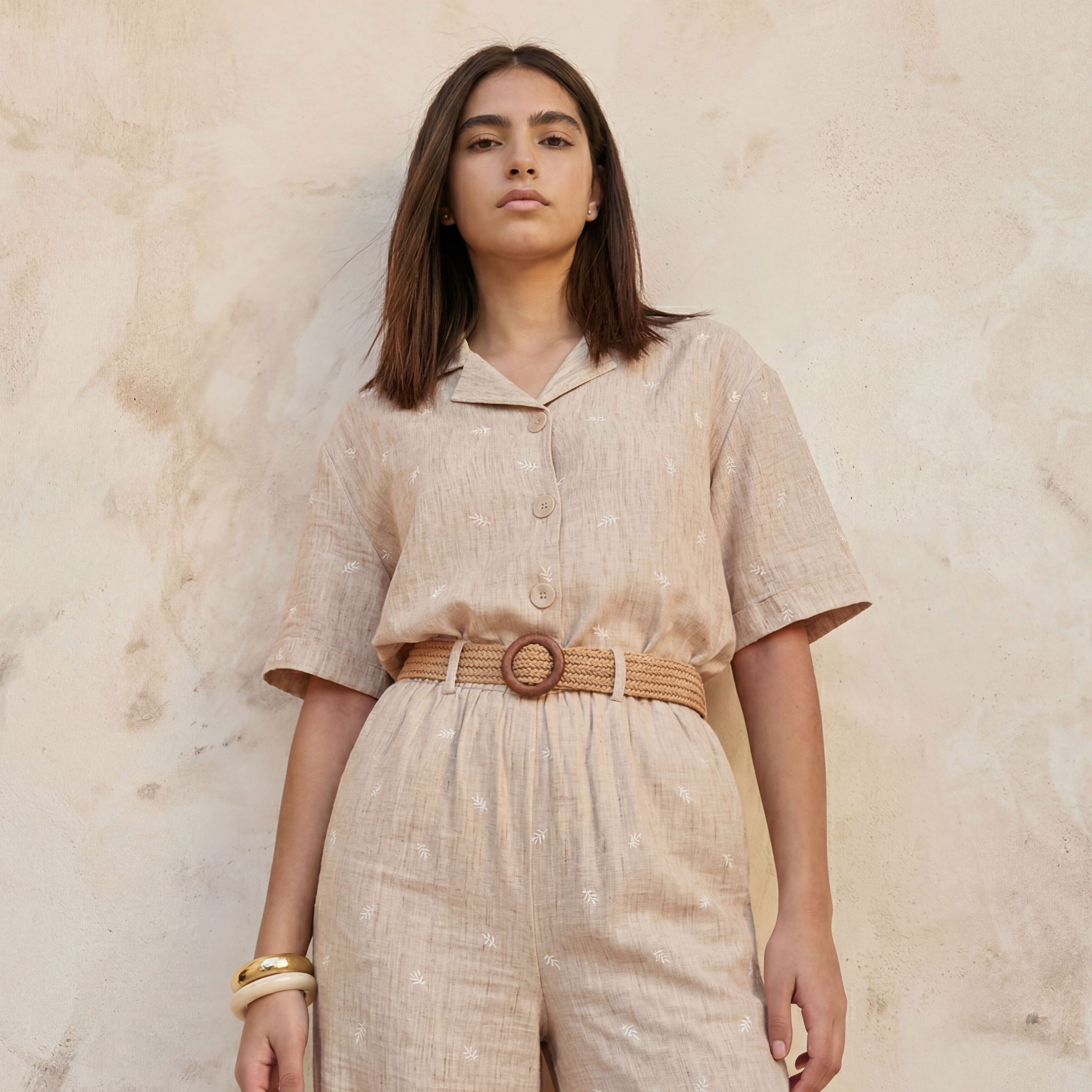 قميص بتطريز أوراق وأكمام قصيرة-women-clothing-shirtsandblouses-shirts-image-4