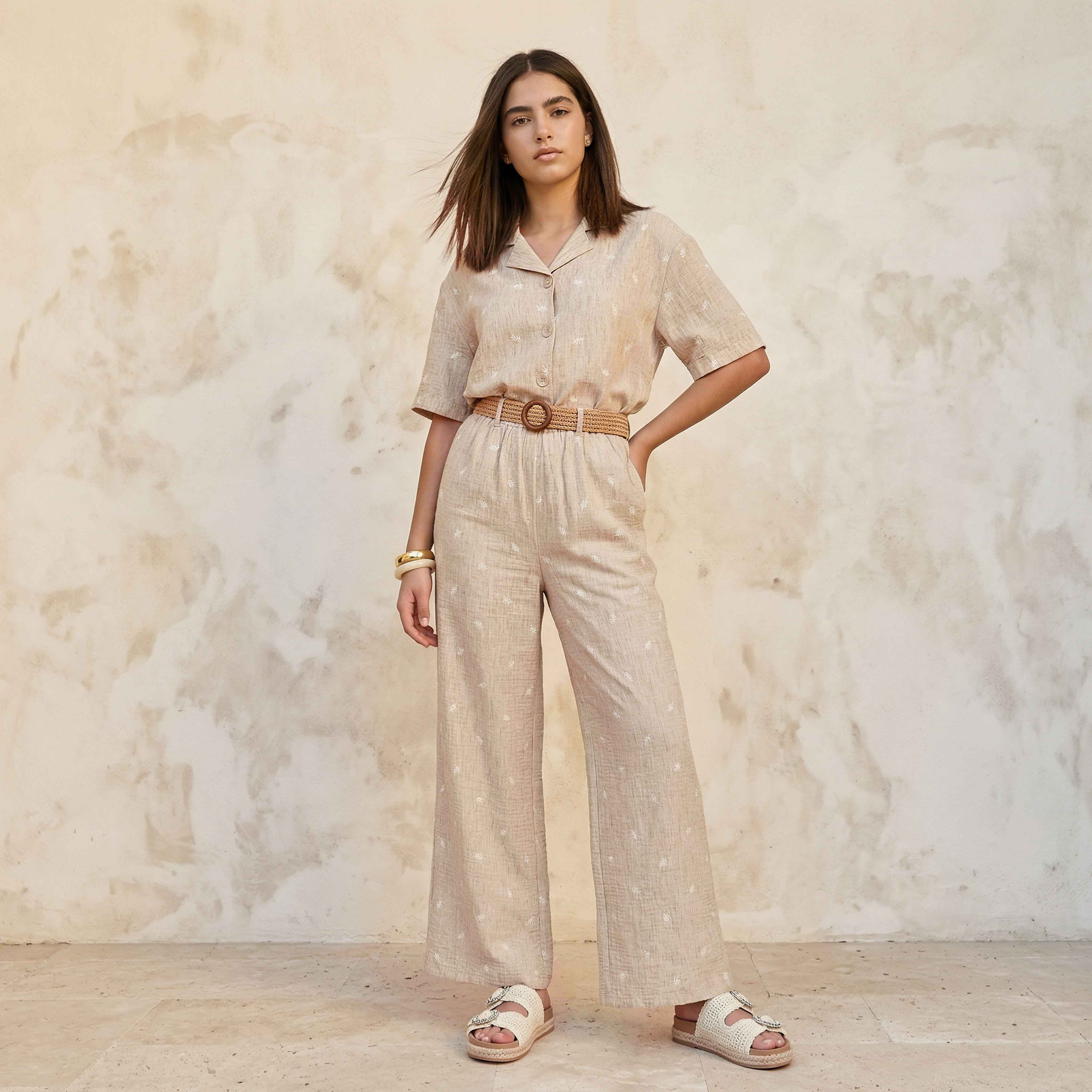 قميص بتطريز أوراق وأكمام قصيرة-women-clothing-shirtsandblouses-shirts-image-2