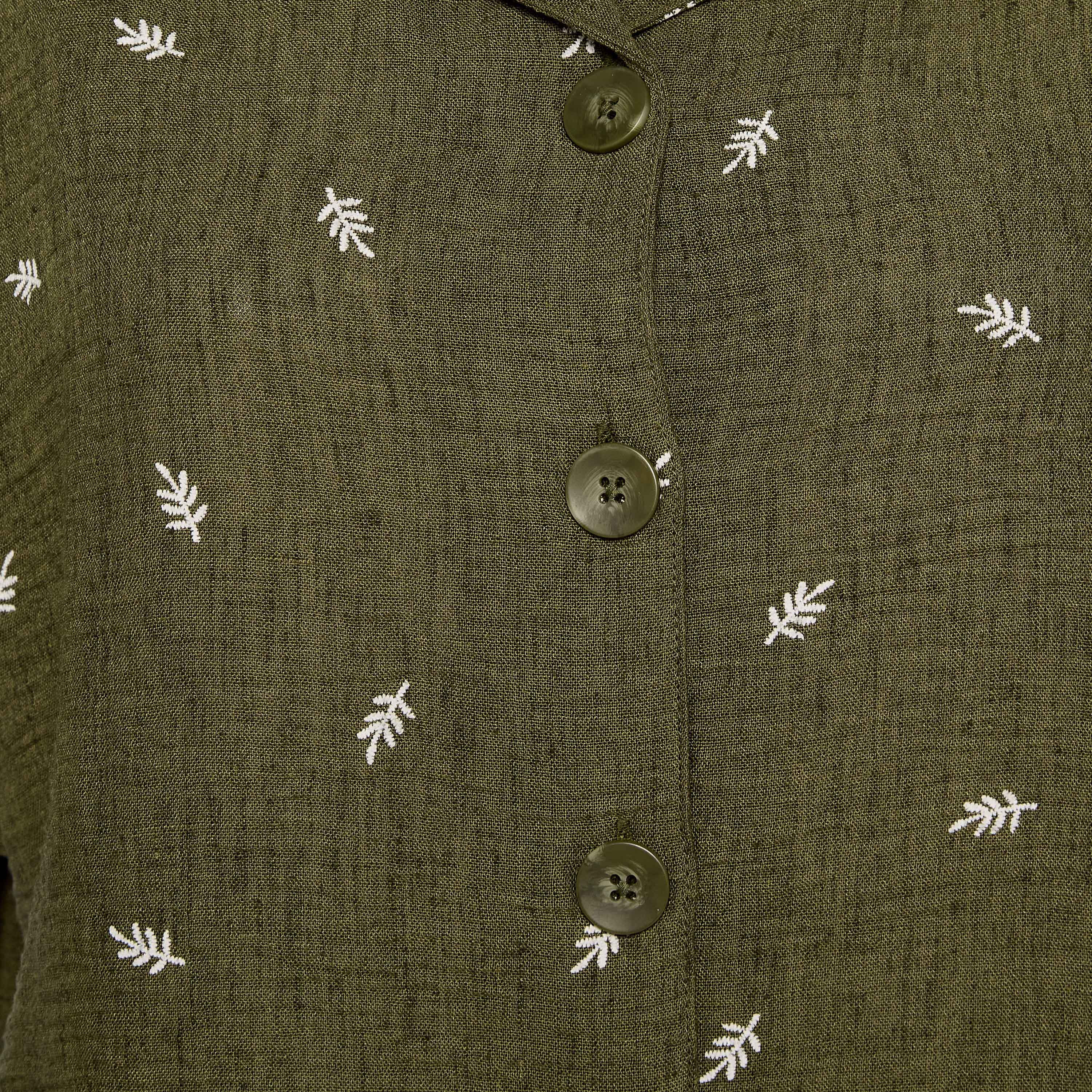 Leaf Embroidered Shirt with Short Sleeves-women-clothing-shirtsandblouses-shirts-image-2