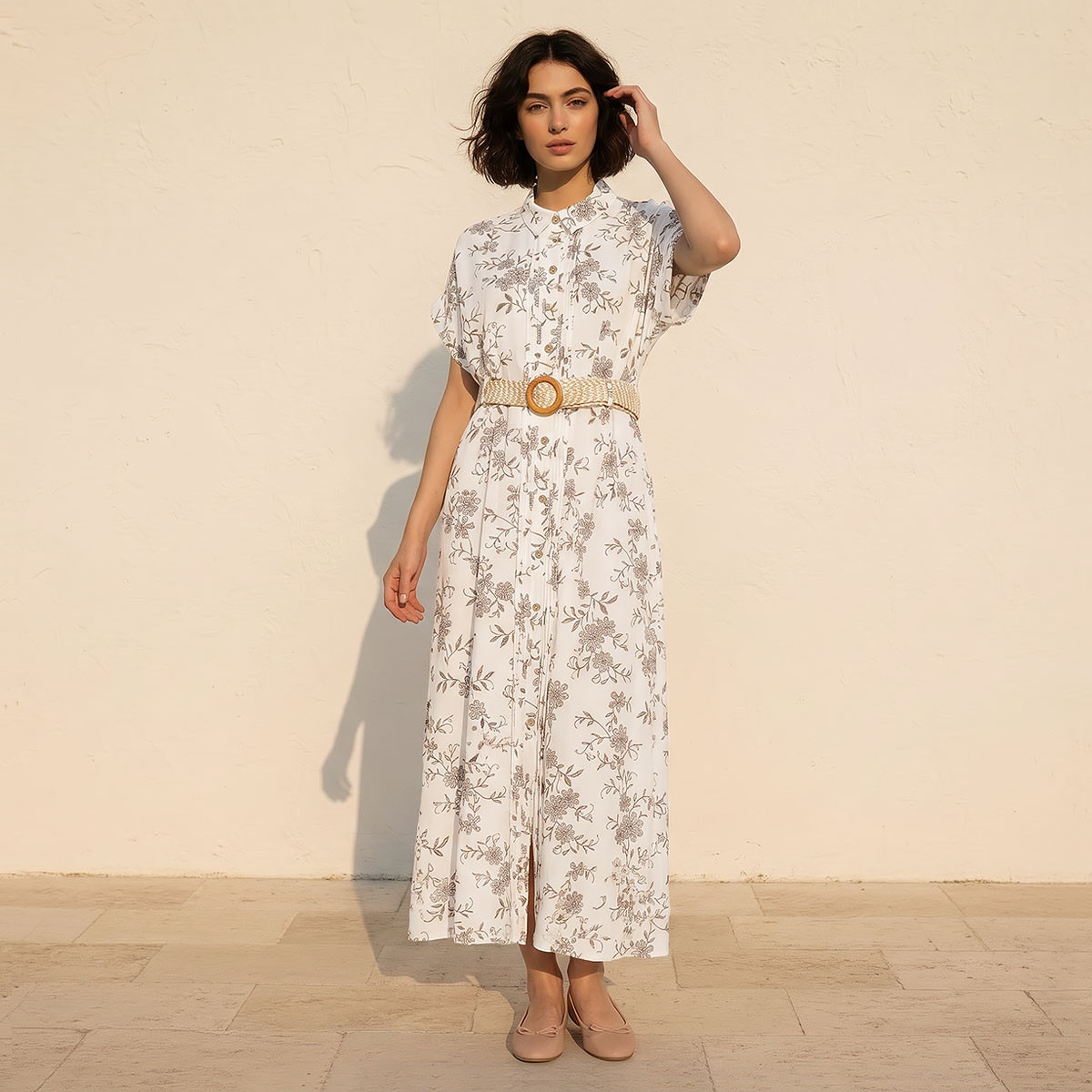 Embroidered Women Shirt Dress with Belt-women-clothing-dresses-image-1