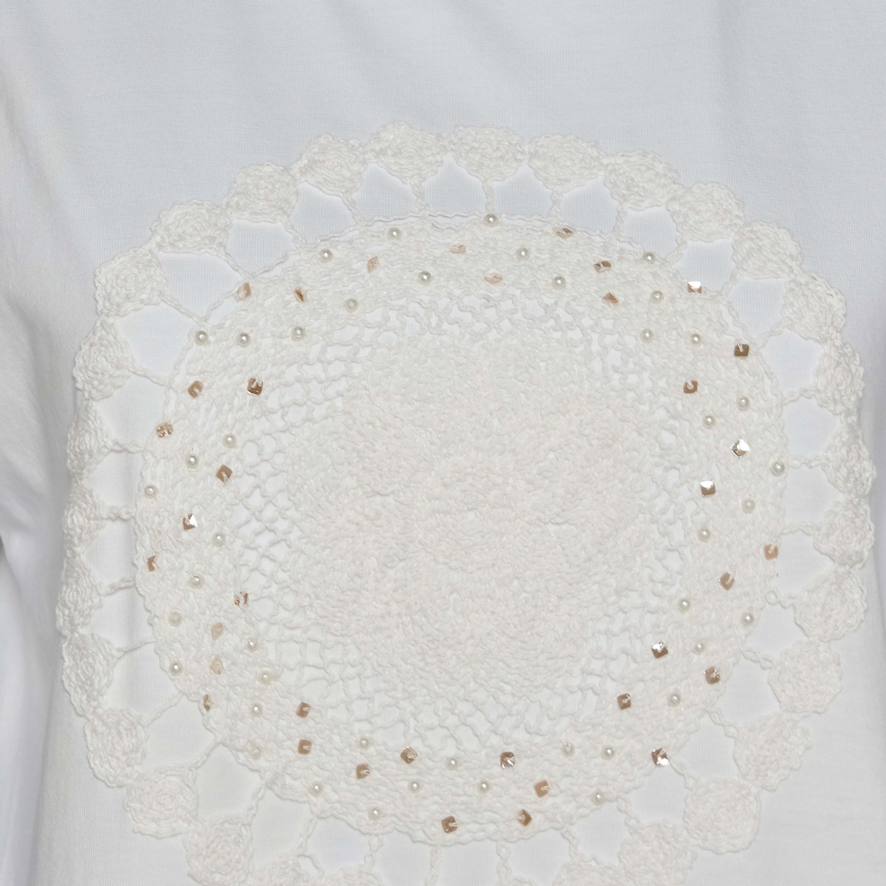 Cotton T-shirt with Crochet Applique Detail-women-clothing-tshirts-image-2
