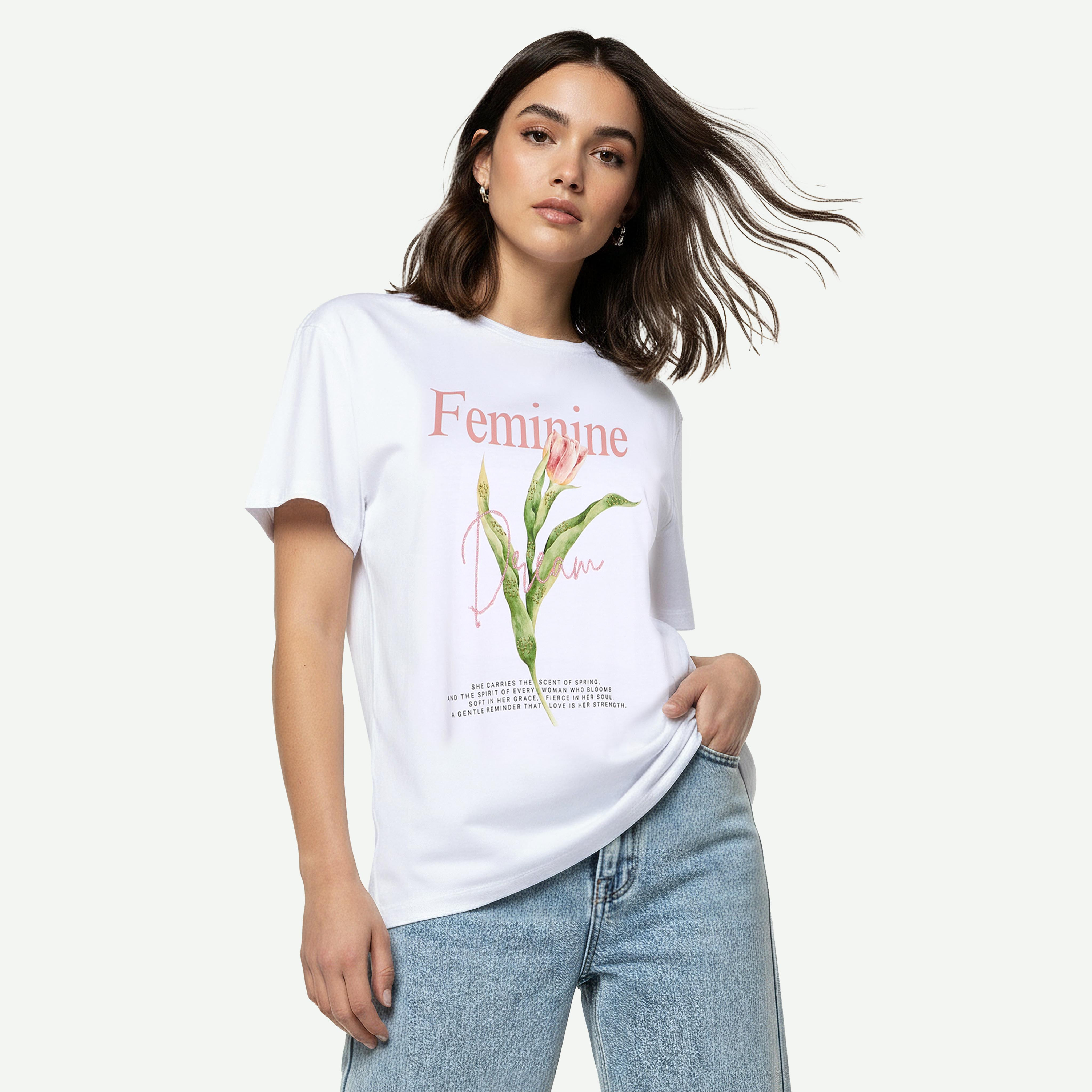 Cotton T-shirt with Floral Graphic Print-women-clothing-tshirts-image-5