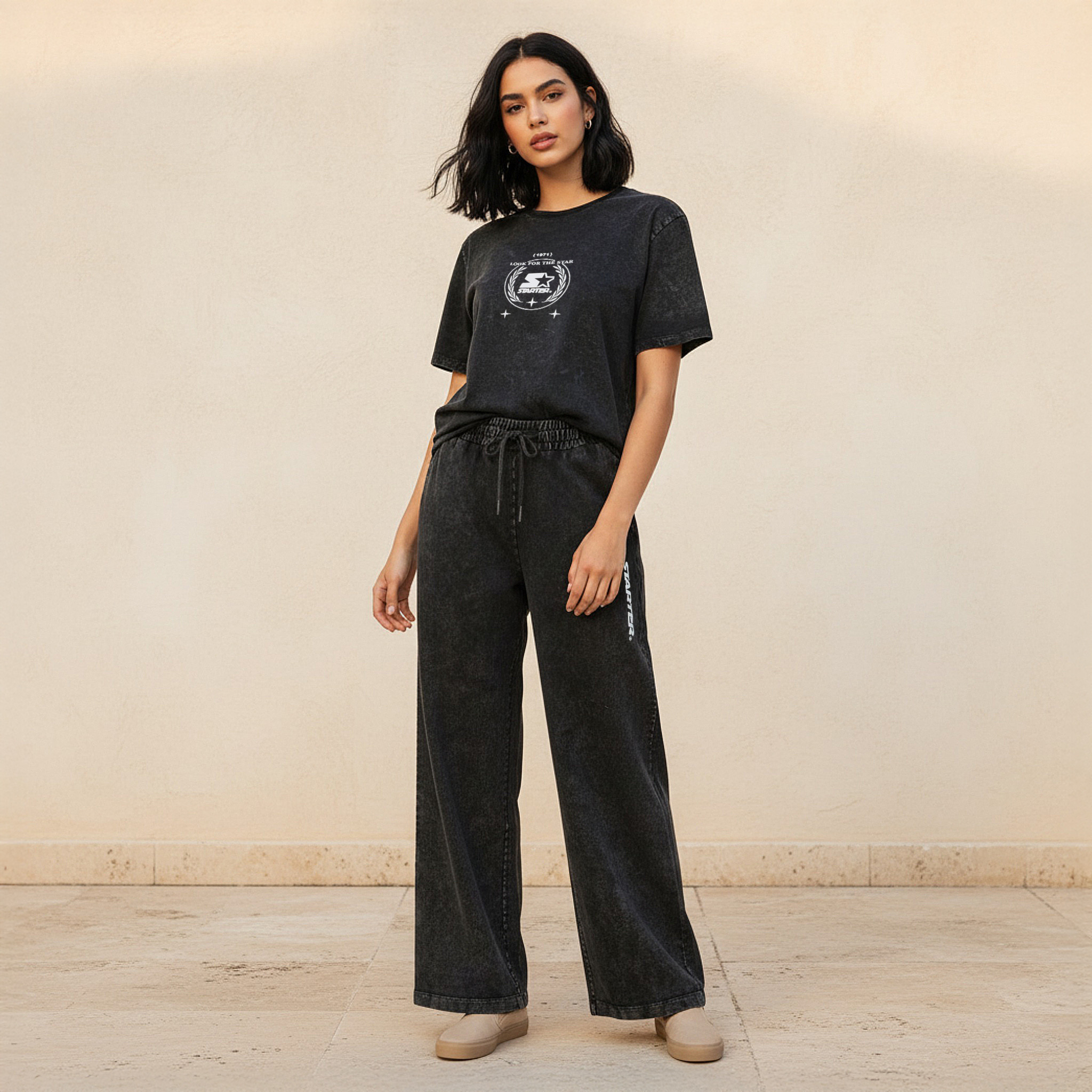 Starter Wide Leg Cotton Joggers with Pockets-women-clothing-bottoms-joggers-image-3