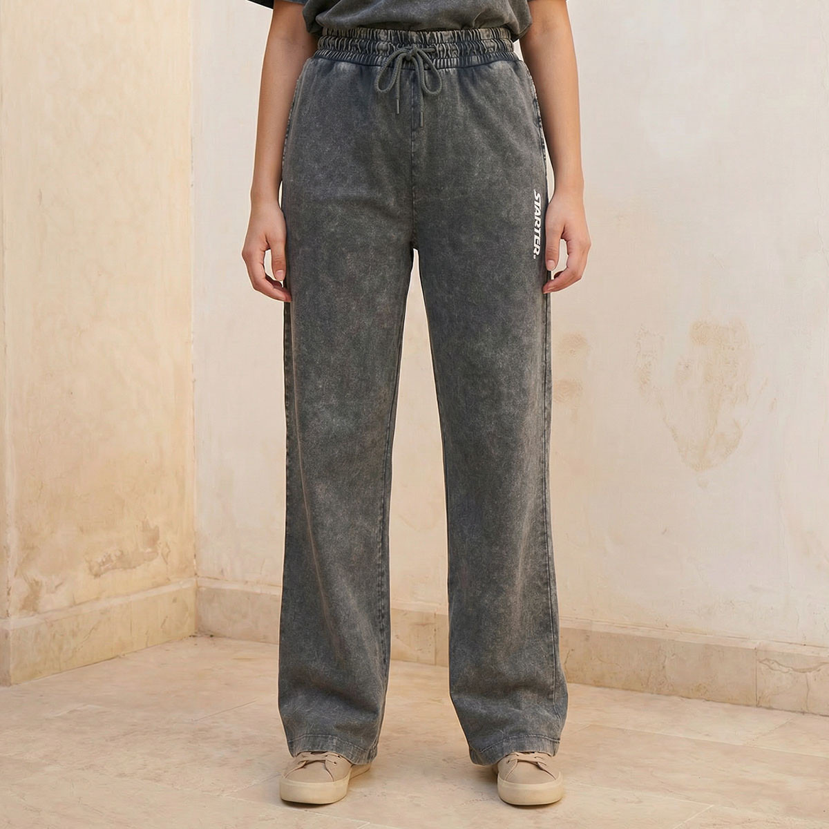 Starter Wide Leg Cotton Joggers with Pockets-women-clothing-bottoms-joggers-image-1