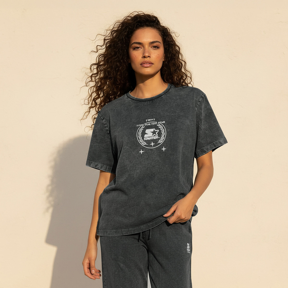 Starter Cotton T-shirt with Logo Print-women-clothing-coordsets-image-1