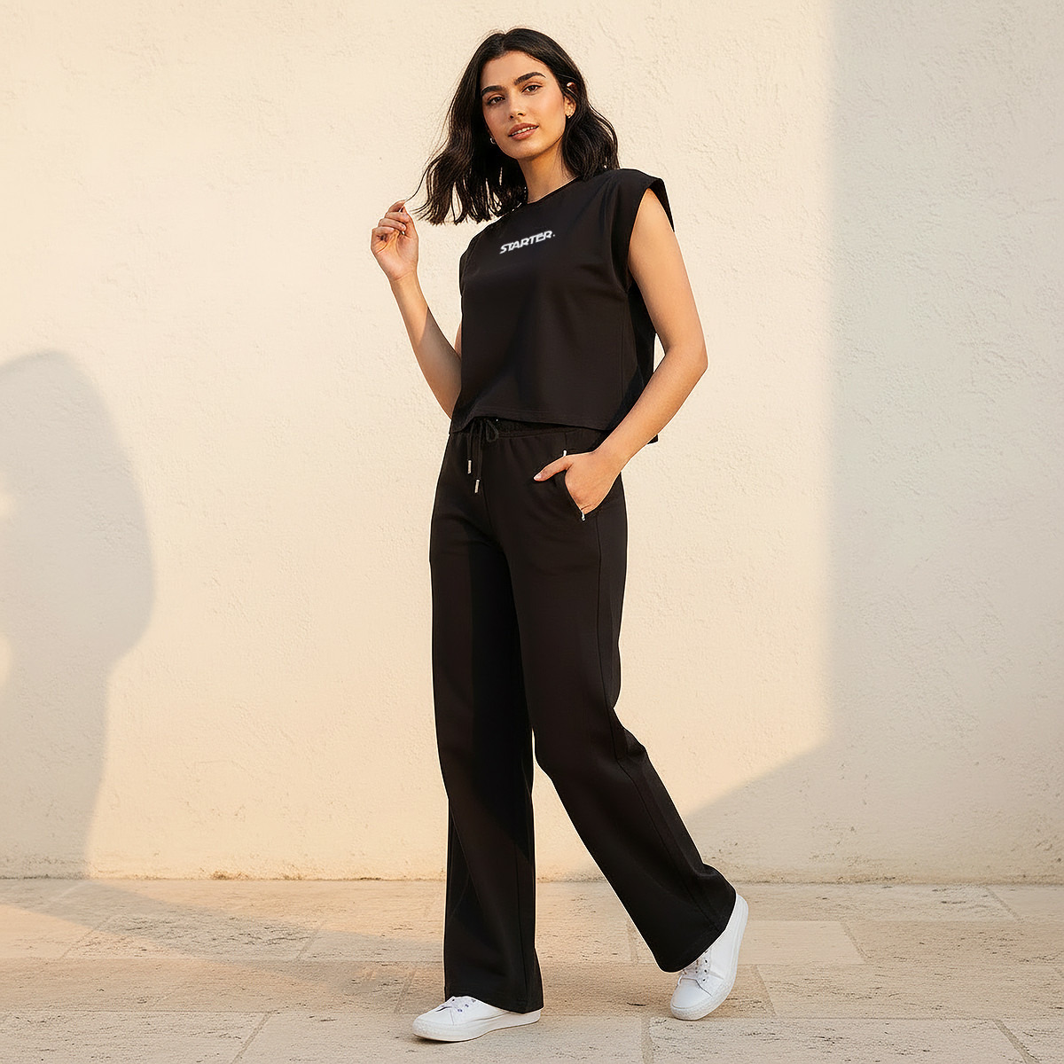 Starter Cotton T-shirt with Logo Print-women-clothing-coordsets-image-3