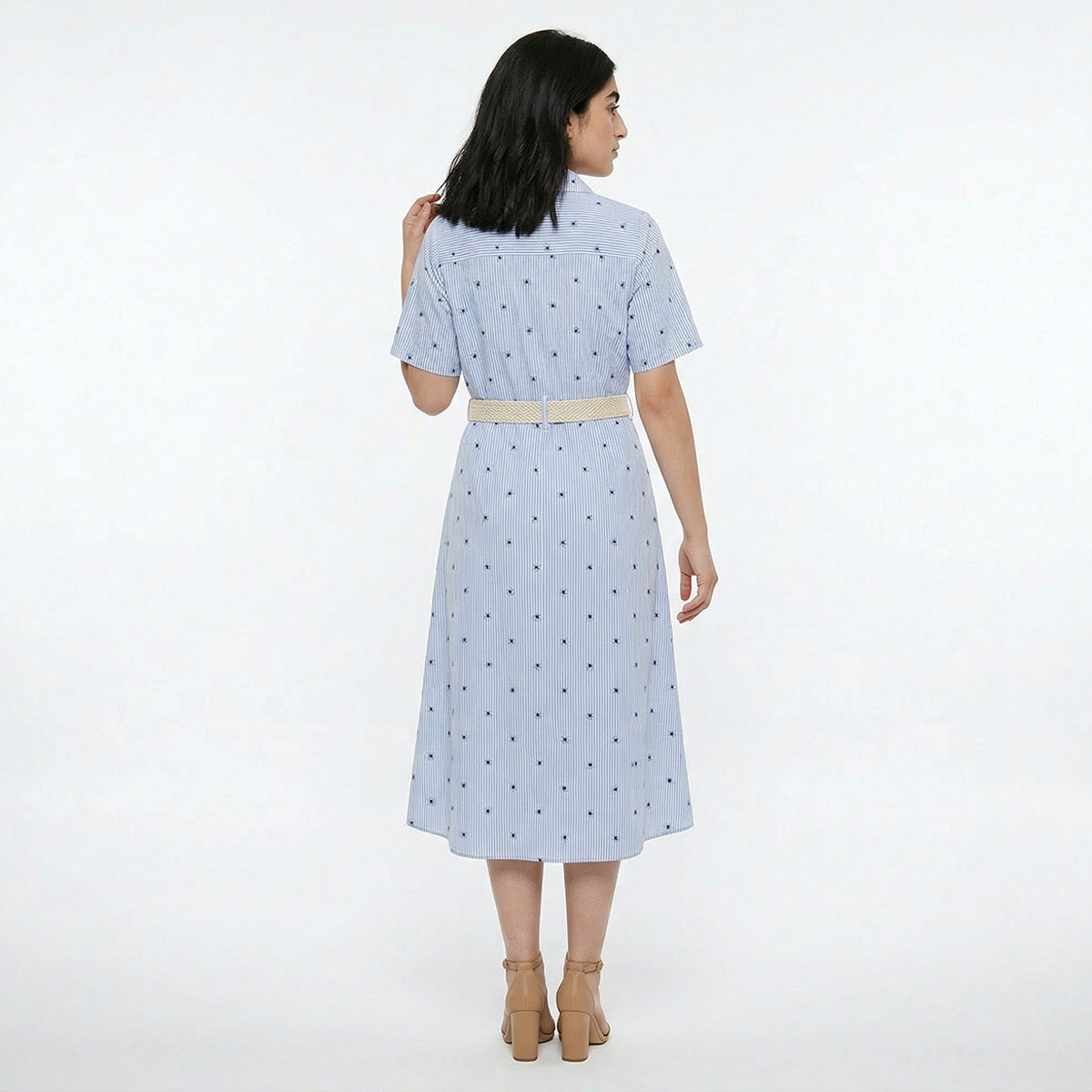 Striped Women Shirt Dress with Belt Cotton-women-clothing-dresses-image-4