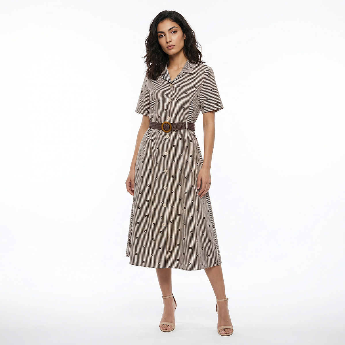 Striped Women Shirt Dress with Belt Cotton-women-clothing-dresses-image-3