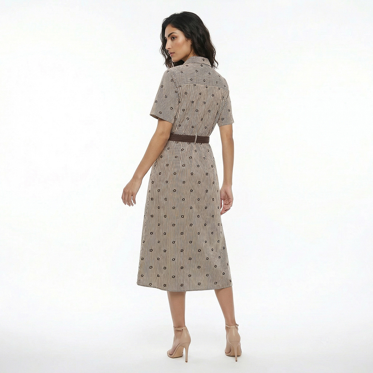 Striped Women Shirt Dress with Belt Cotton-women-clothing-dresses-image-4