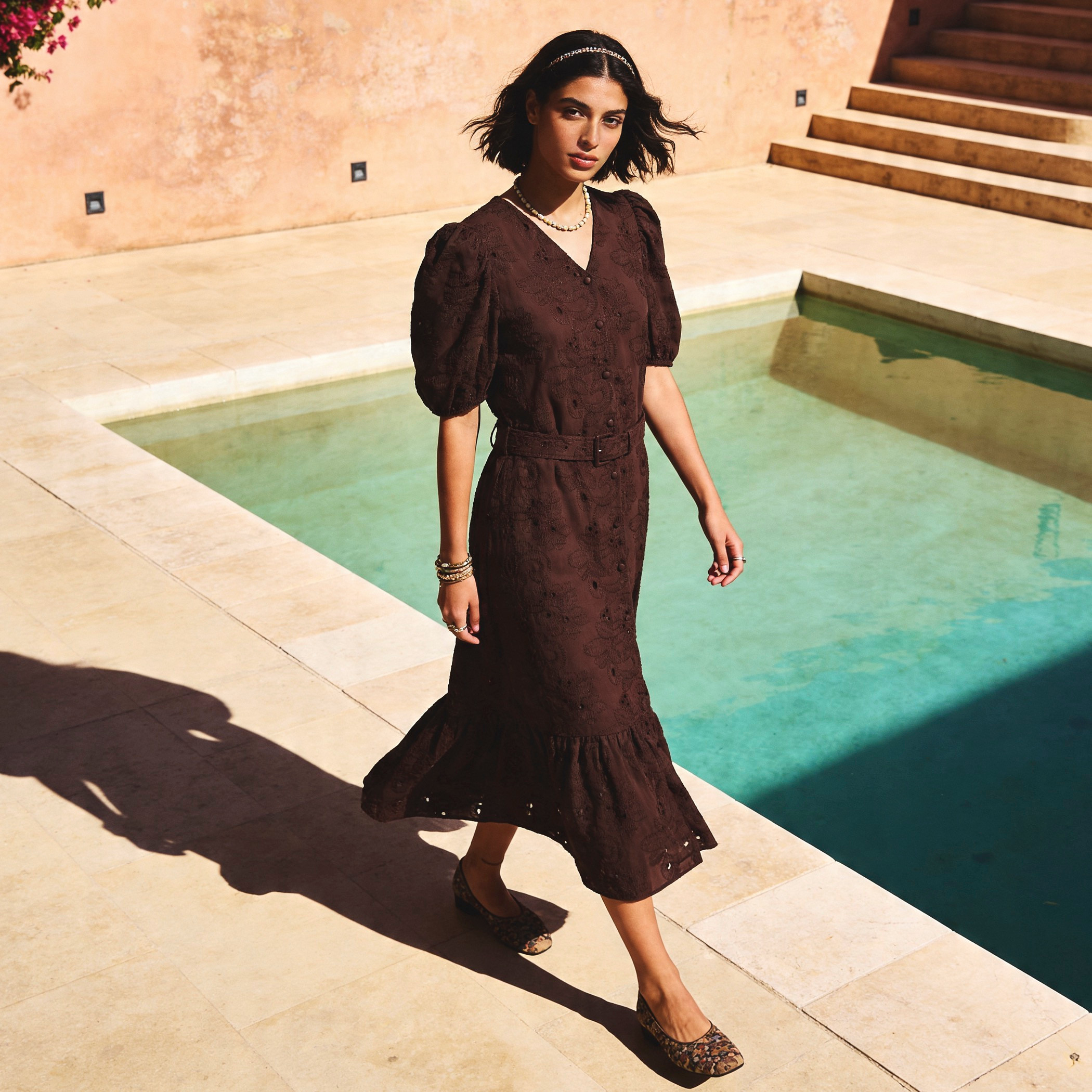 Tiered Midi Cotton Schiffli Embroidered Dress with Belt-women-clothing-dresses-image-1