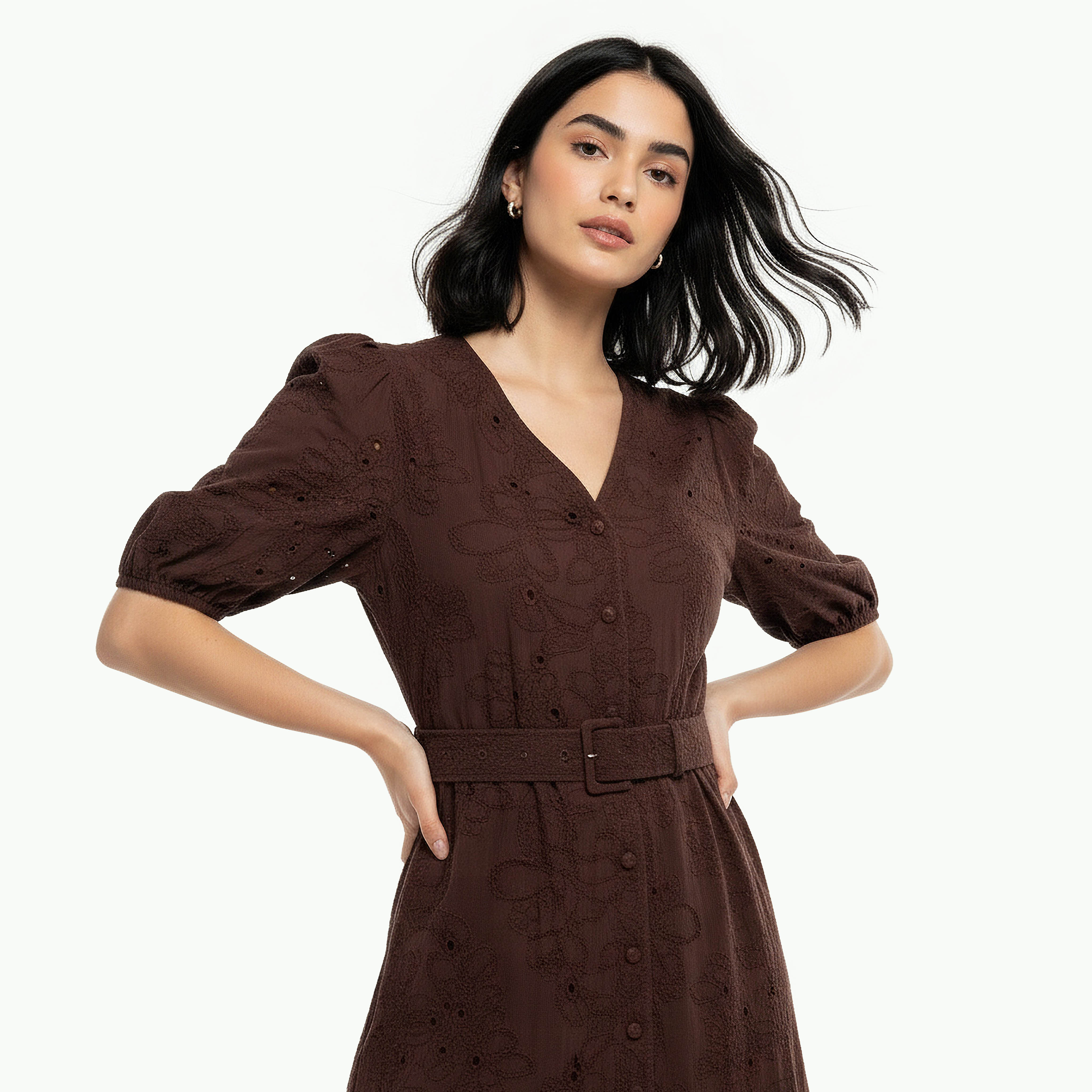 Tiered Midi Cotton Schiffli Embroidered Dress with Belt-women-clothing-dresses-image-5