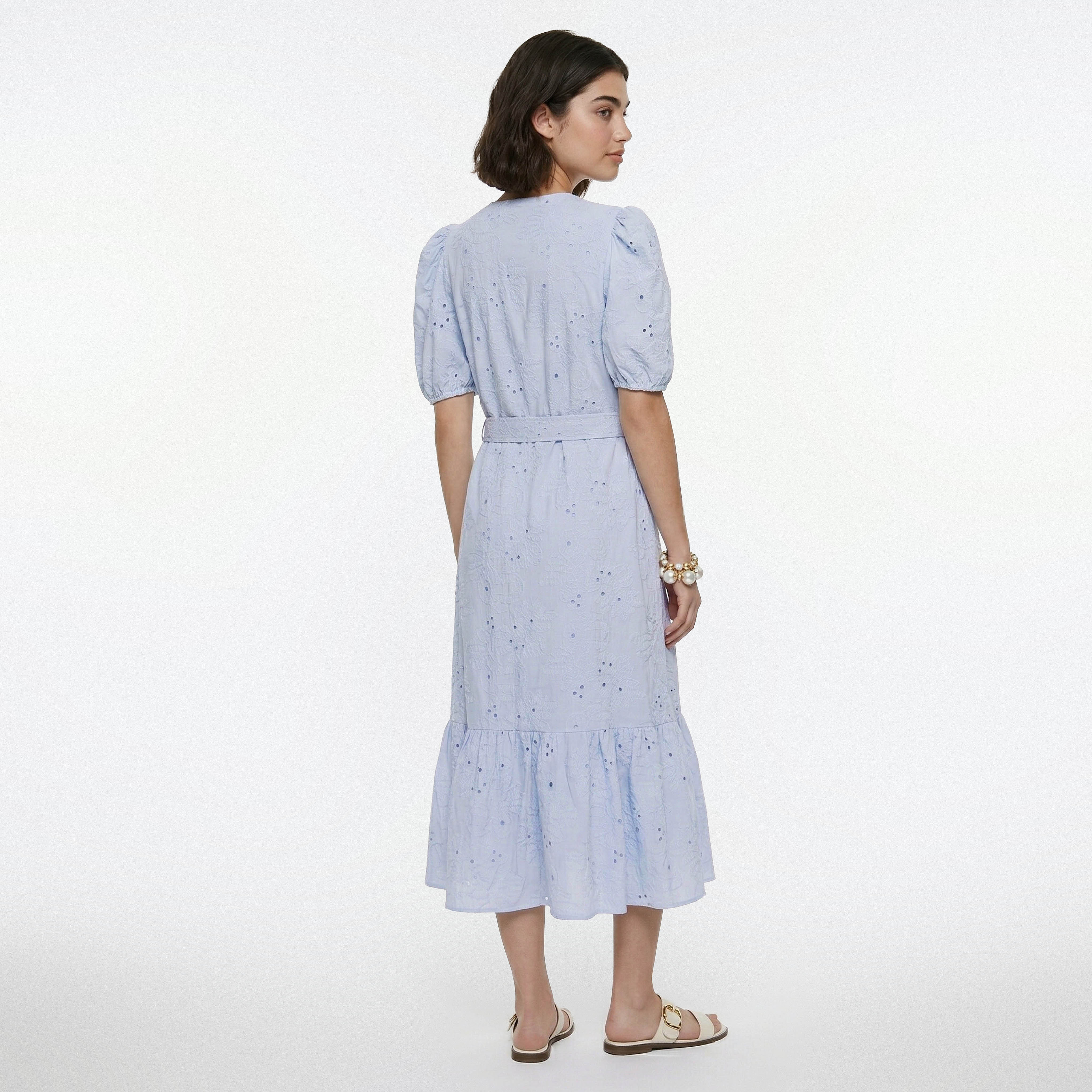 Tiered Midi Cotton Schiffli Embroidered Dress with Belt-women-clothing-dresses-image-4