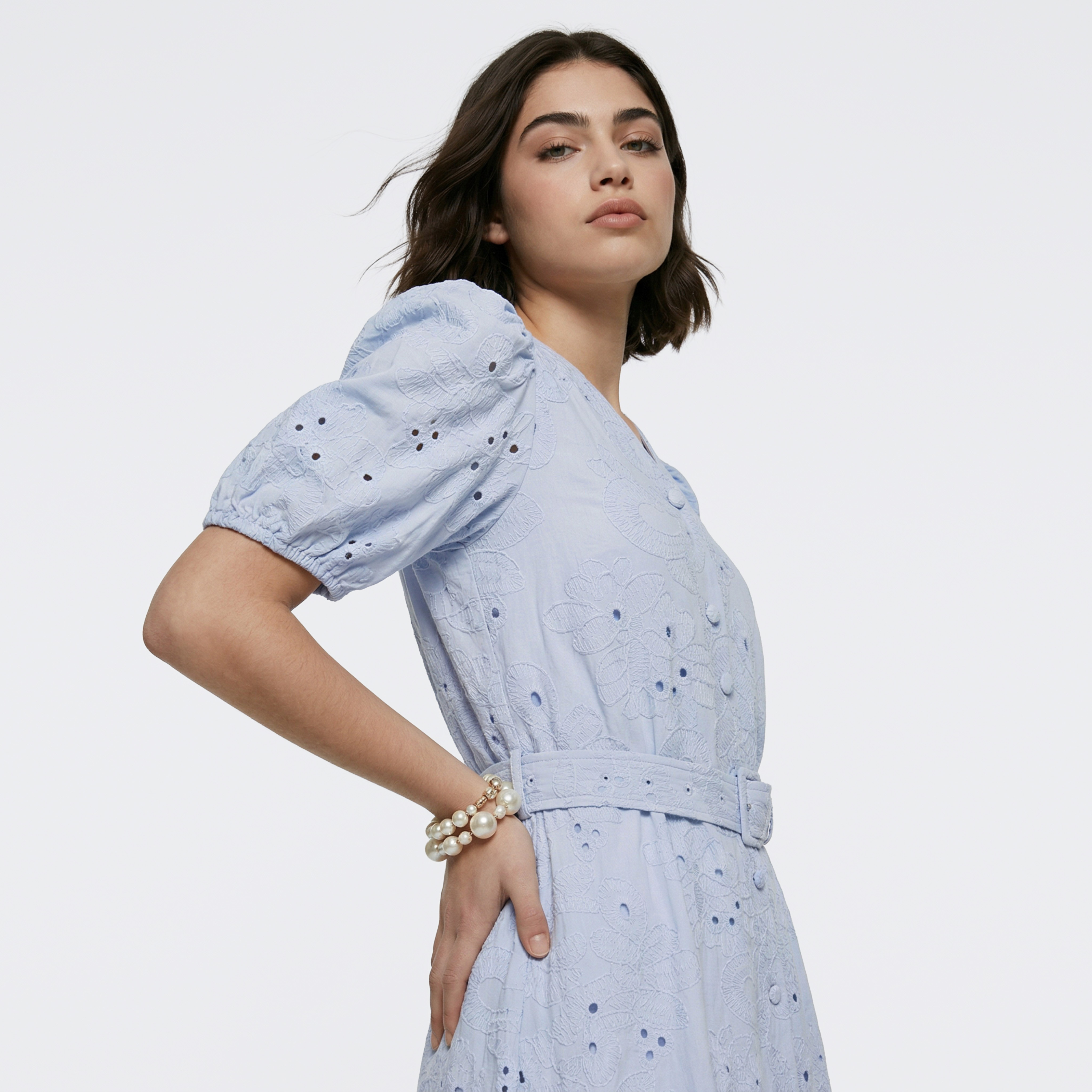 Tiered Midi Cotton Schiffli Embroidered Dress with Belt-women-clothing-dresses-image-5