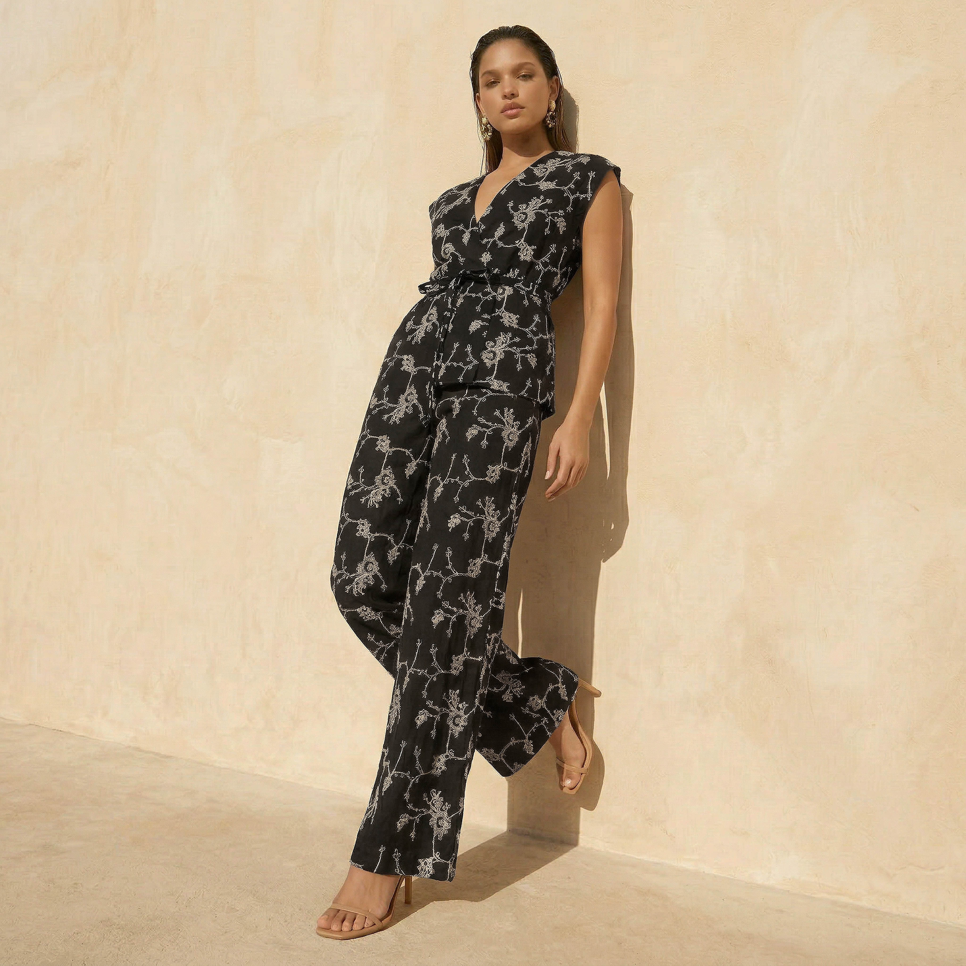 Mid-Rise Embroidered Wide Leg Pants-women-clothing-coordsets-image-3