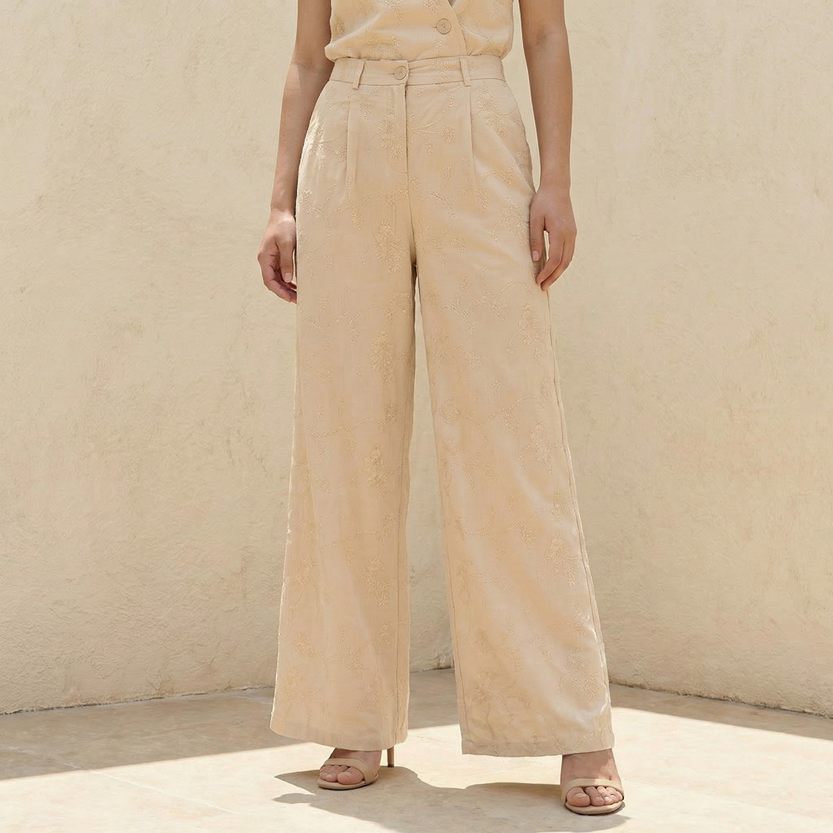 Mid-Rise Embroidered Wide Leg Pants-women-clothing-coordsets-image-1