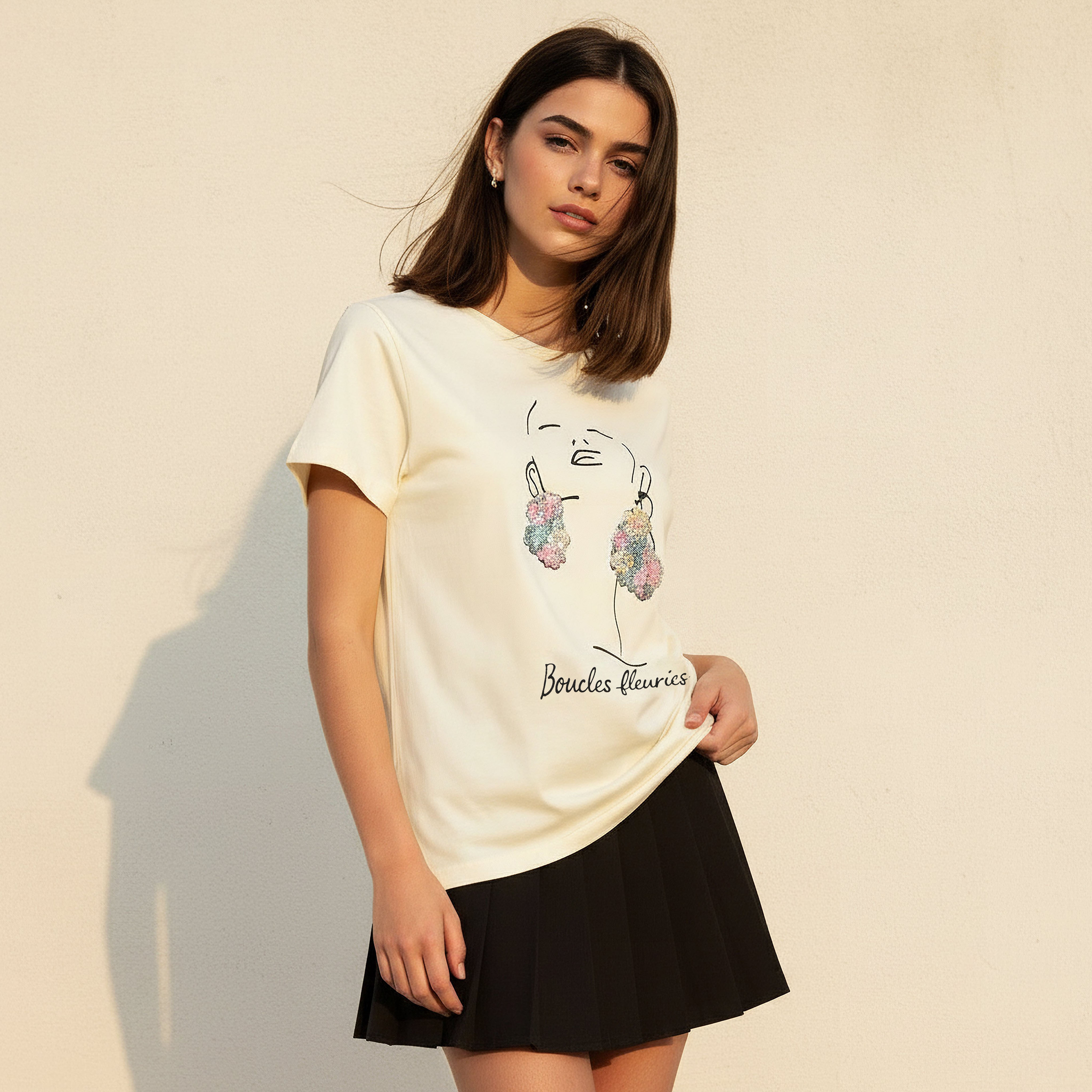 Cotton T-shirt with Slogan Embroidery-women-clothing-tshirts-image-1
